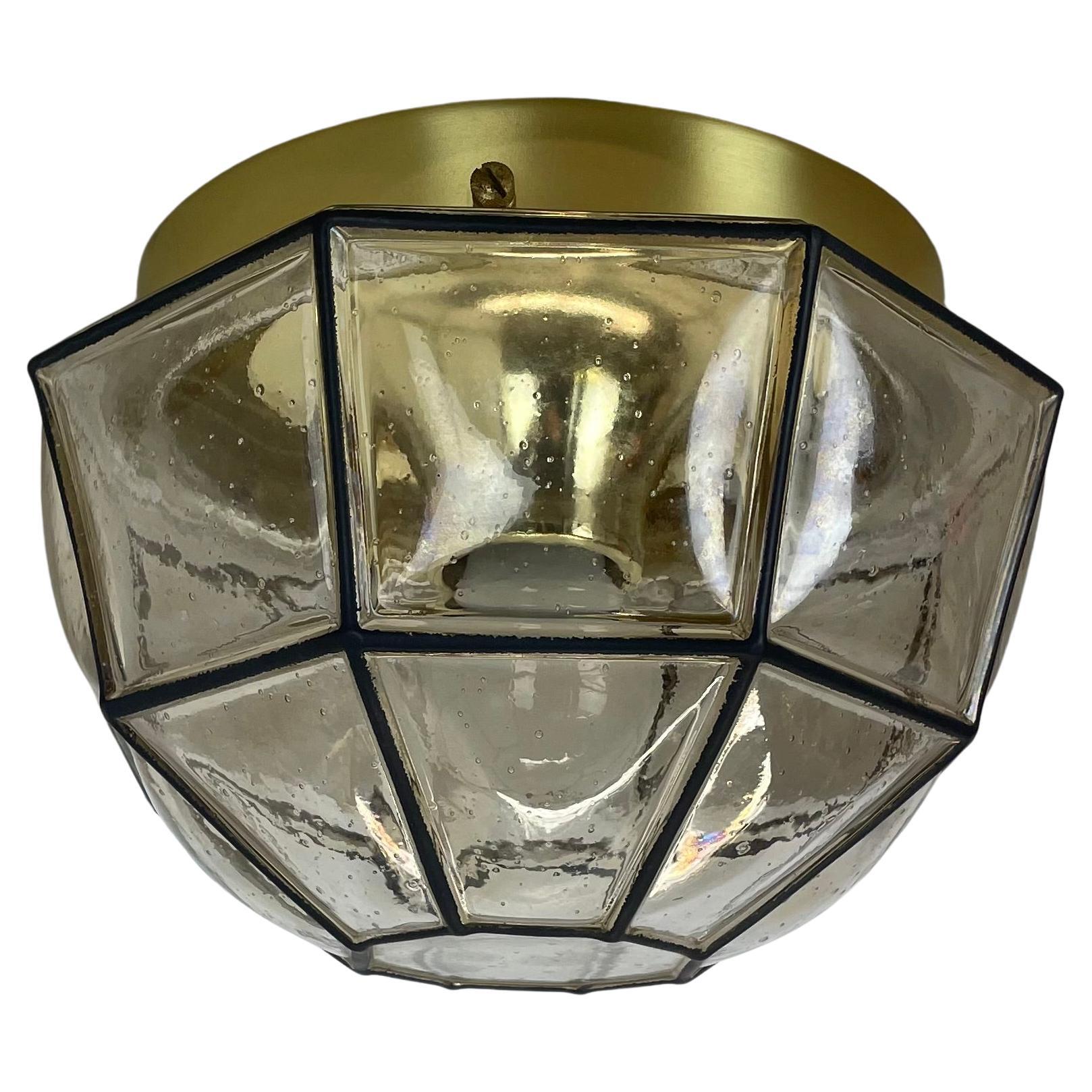 Brass and glass "Iron Rings" ceiling Light by Glashütte Limburg, Germany, 1970s