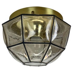 Brass and glass "Iron Rings" ceiling Light by Glashütte Limburg, Germany, 1970s