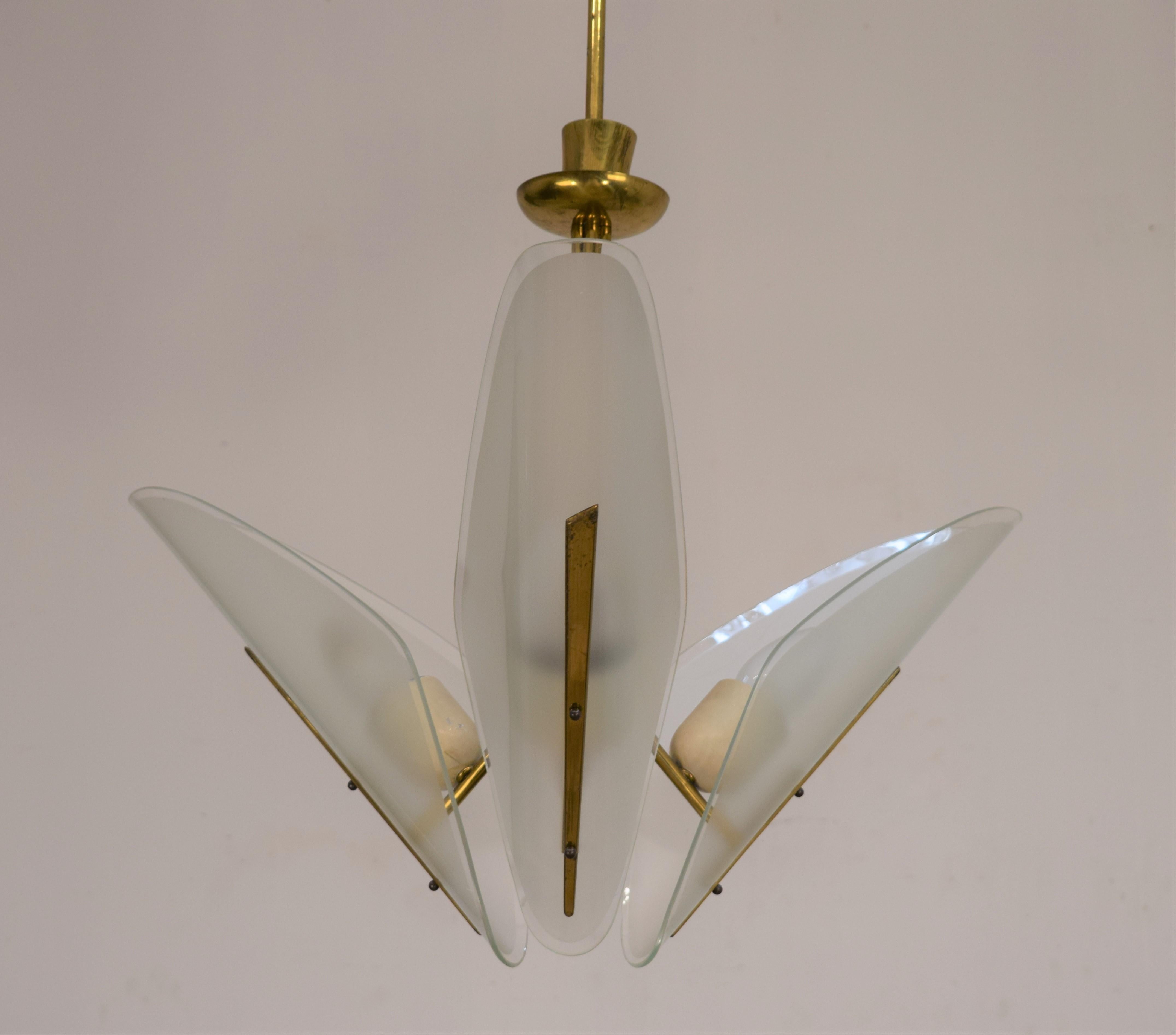 Brass and Glass Italian Chandelier, 1950s For Sale 10