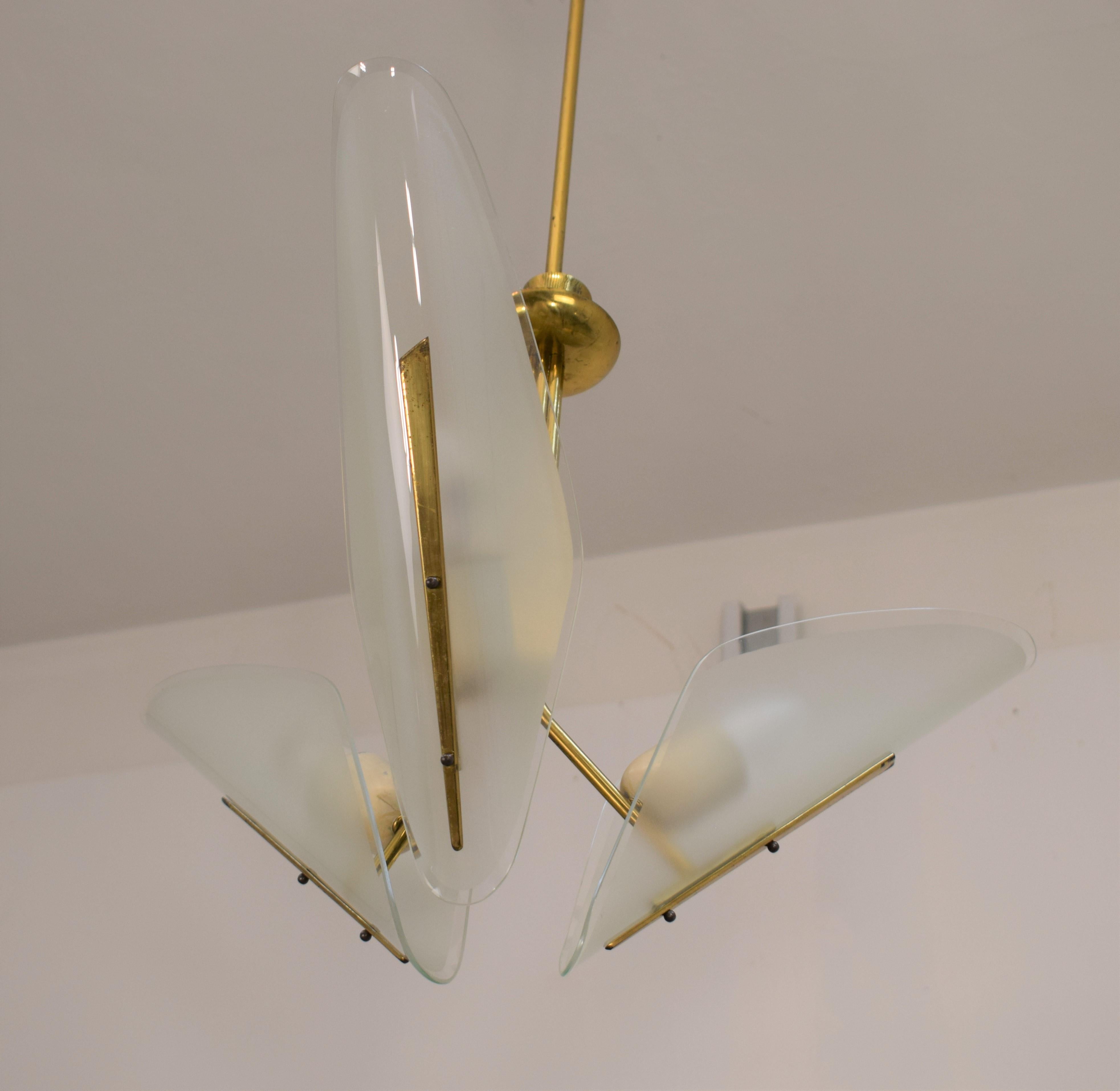Brass and Glass Italian Chandelier, 1950s For Sale 11