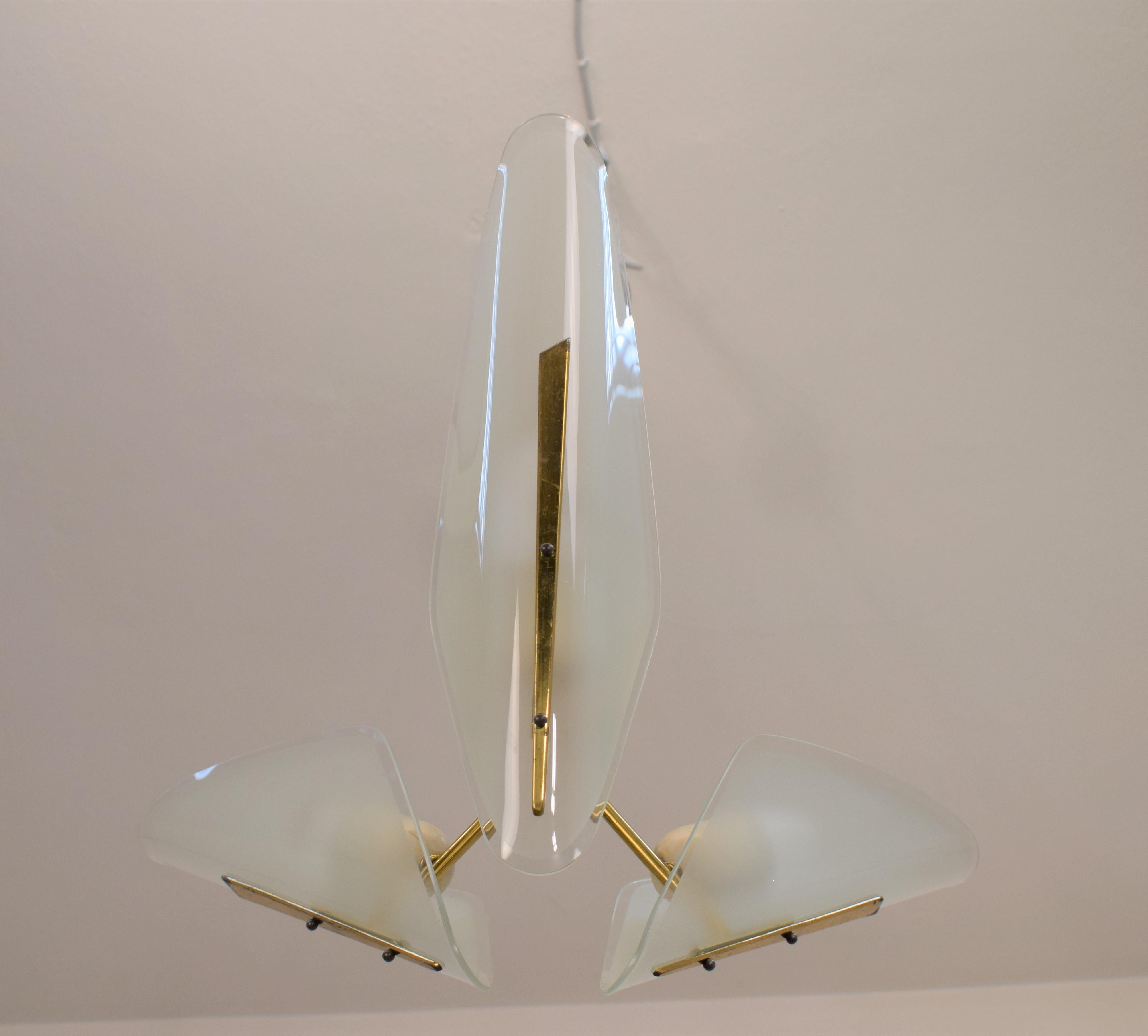 Brass and Glass Italian Chandelier, 1950s For Sale 12