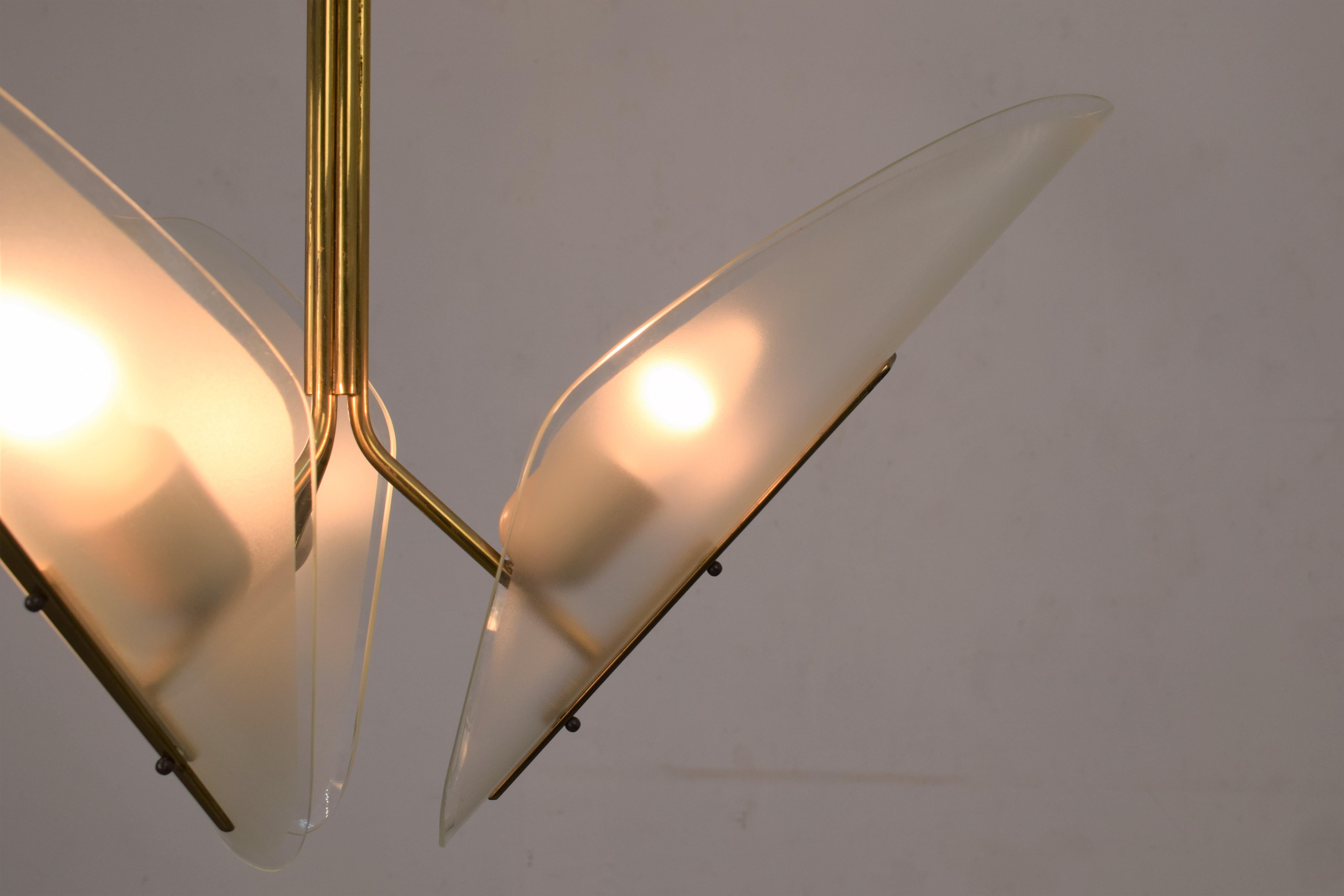 Brass and Glass Italian Chandelier, 1950s For Sale 4