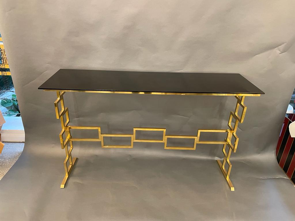 Mid-Century Modern Brass and Glass Italian Console, circa 1980s For Sale