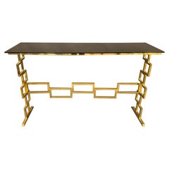 Brass and Glass Italian Console, circa 1980s