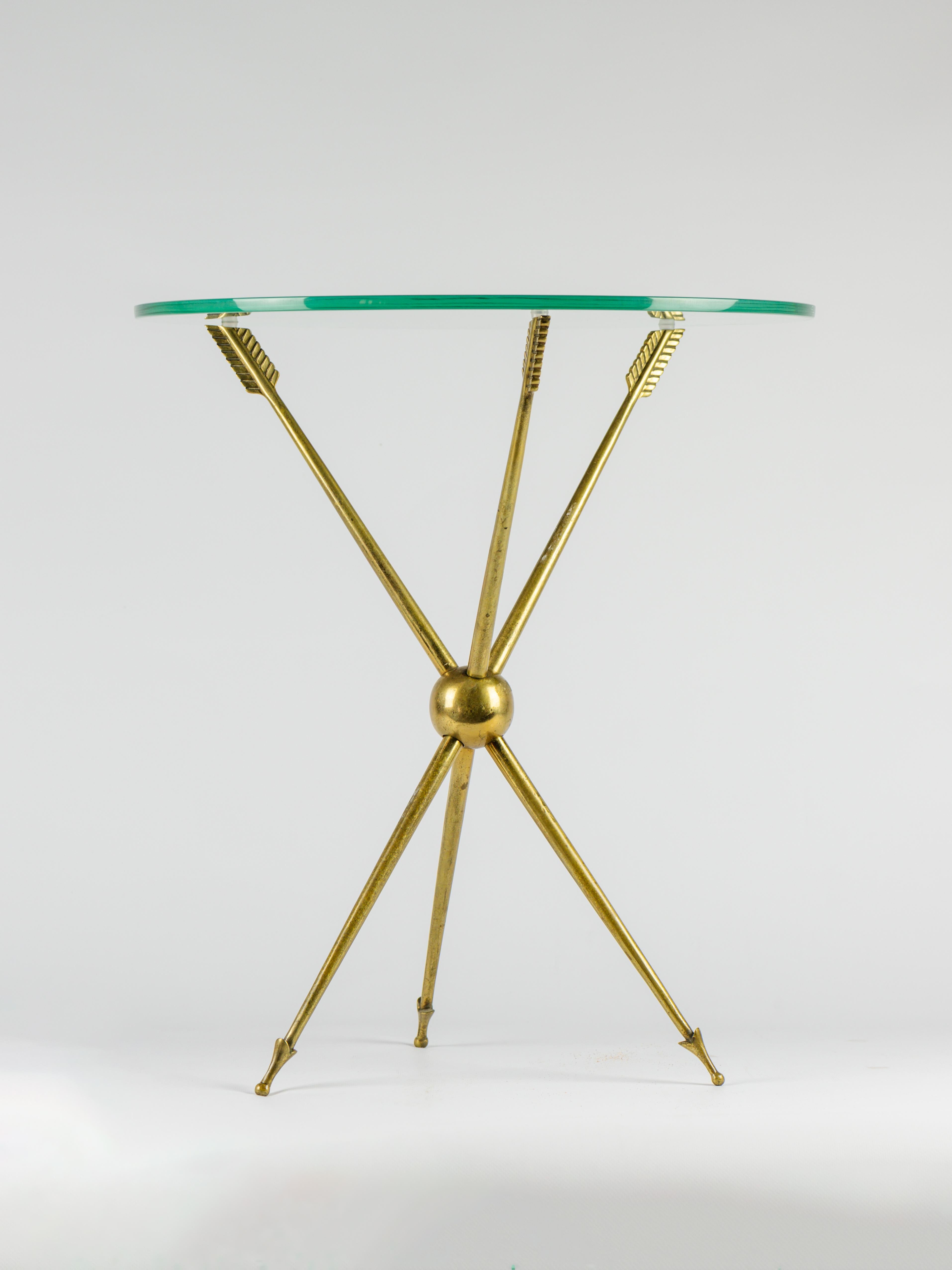 Brass and glass italian mid century side table For Sale 1