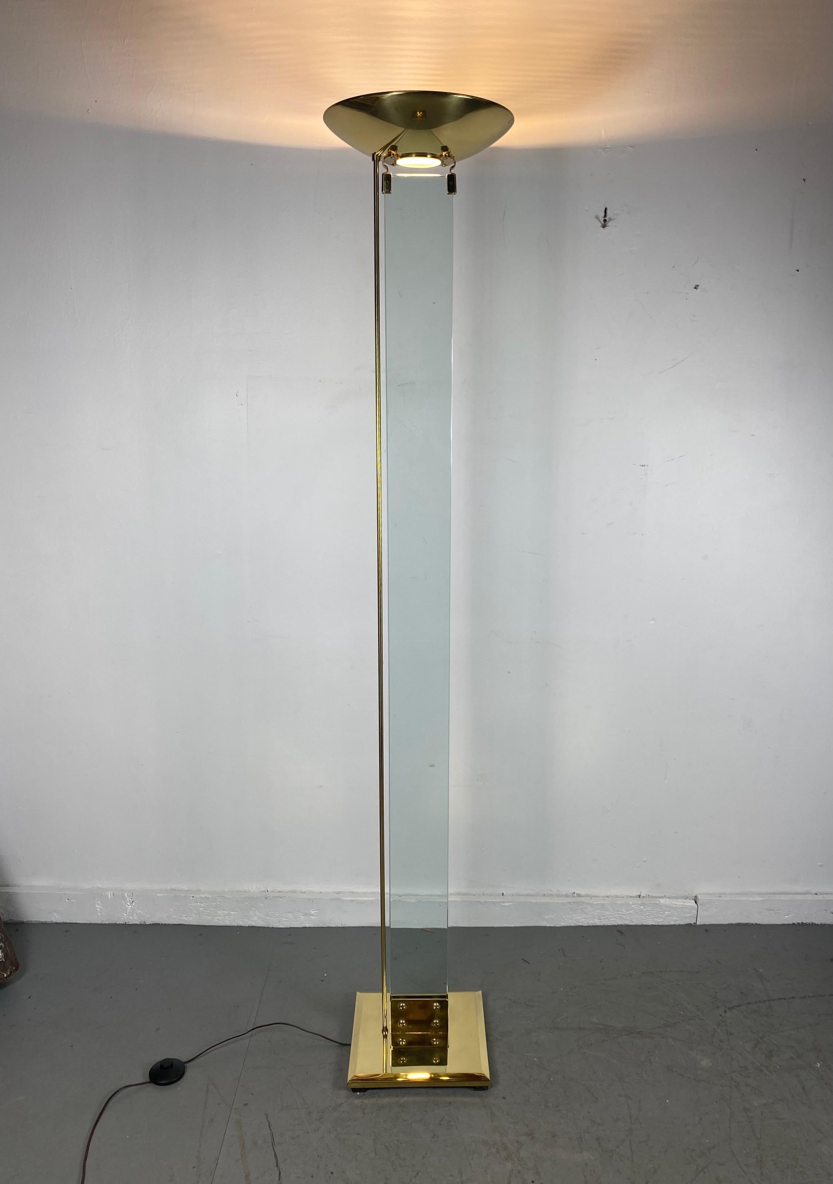 Brass and Glass Italian Torcher, Floor Lamp, Attributed to Mauro Martini For Sale 2