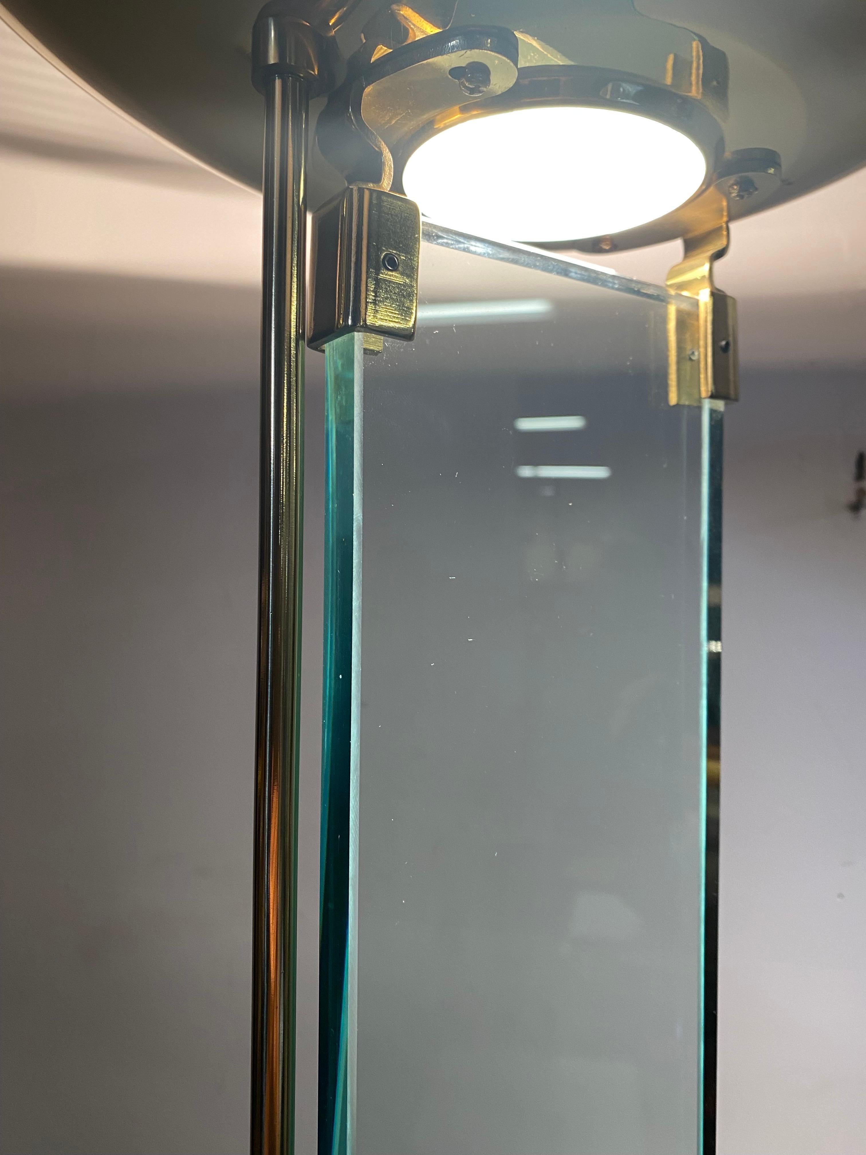 Polished brass and glass Italian torcher, floor lamp. Attributed to Mauro Martini, amazing quality and construction.
