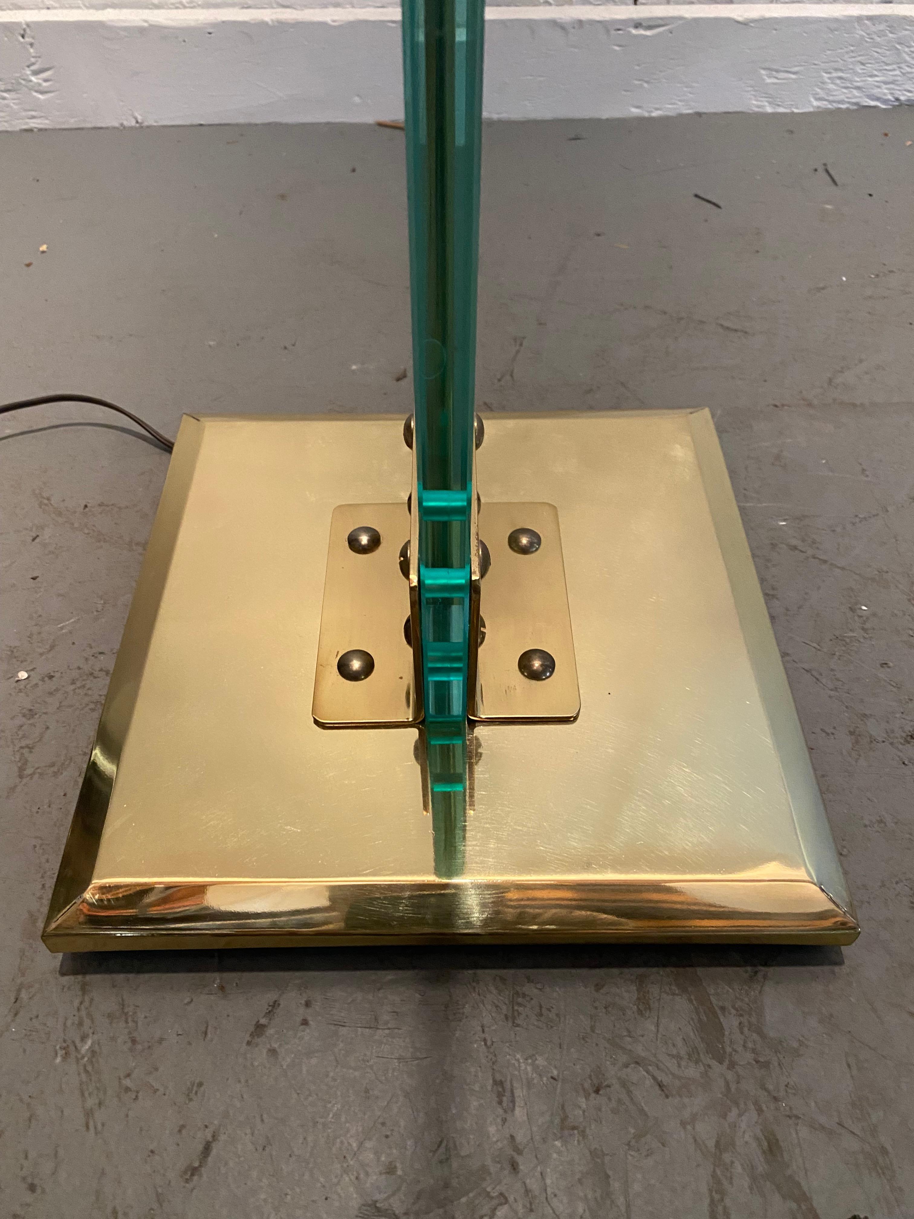 Mid-Century Modern Brass and Glass Italian Torcher, Floor Lamp, Attributed to Mauro Martini For Sale
