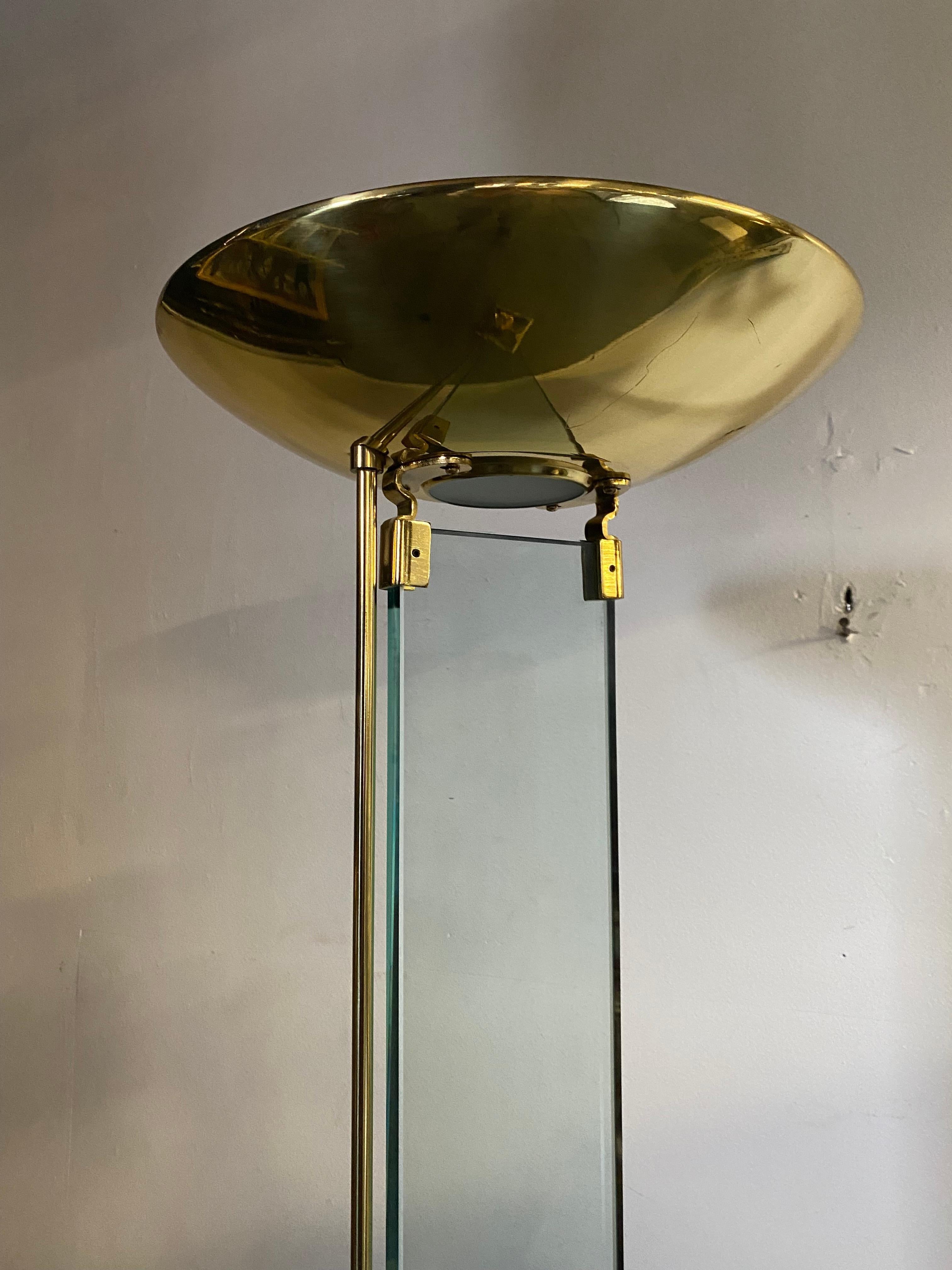 Brass and Glass Italian Torcher, Floor Lamp, Attributed to Mauro Martini In Good Condition For Sale In Buffalo, NY