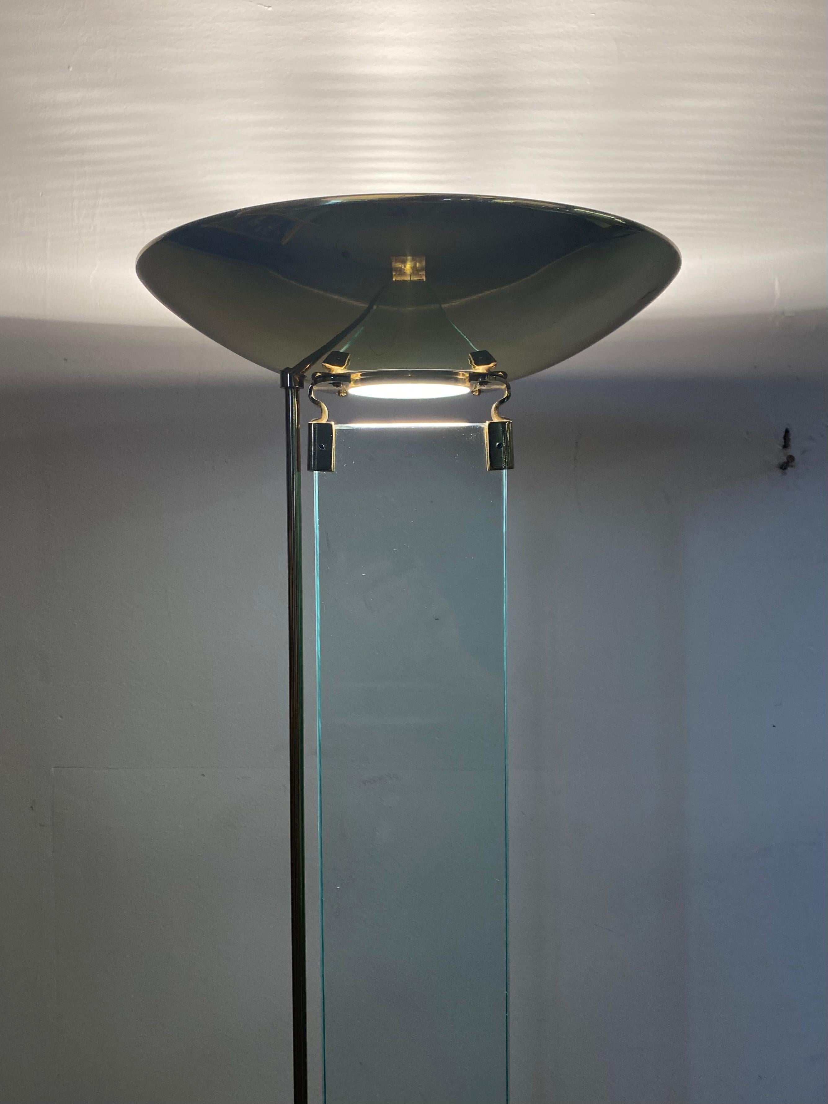 Brass and Glass Italian Torcher, Floor Lamp, Attributed to Mauro Martini For Sale 1