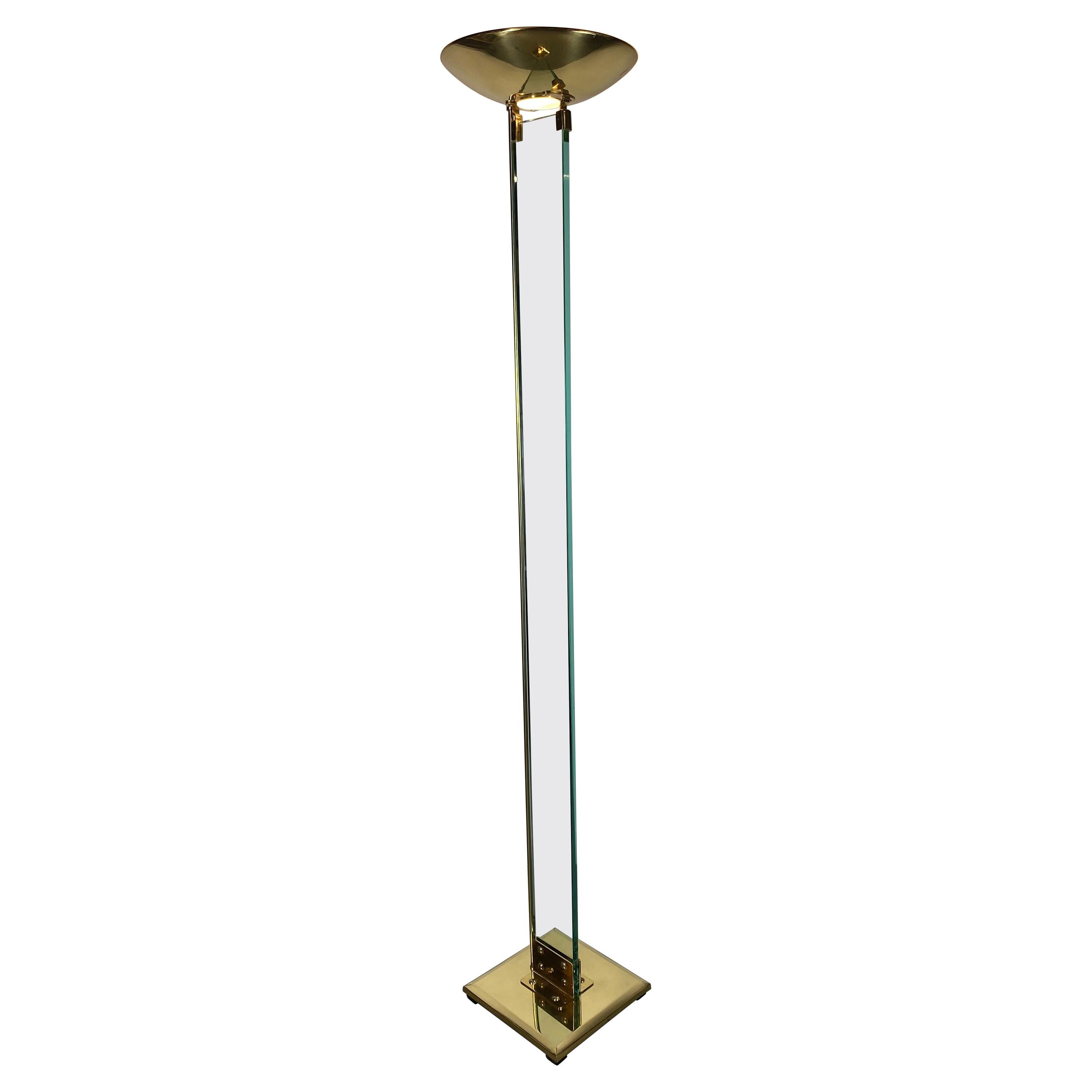 Brass and Glass Italian Torcher, Floor Lamp, Attributed to Mauro Martini