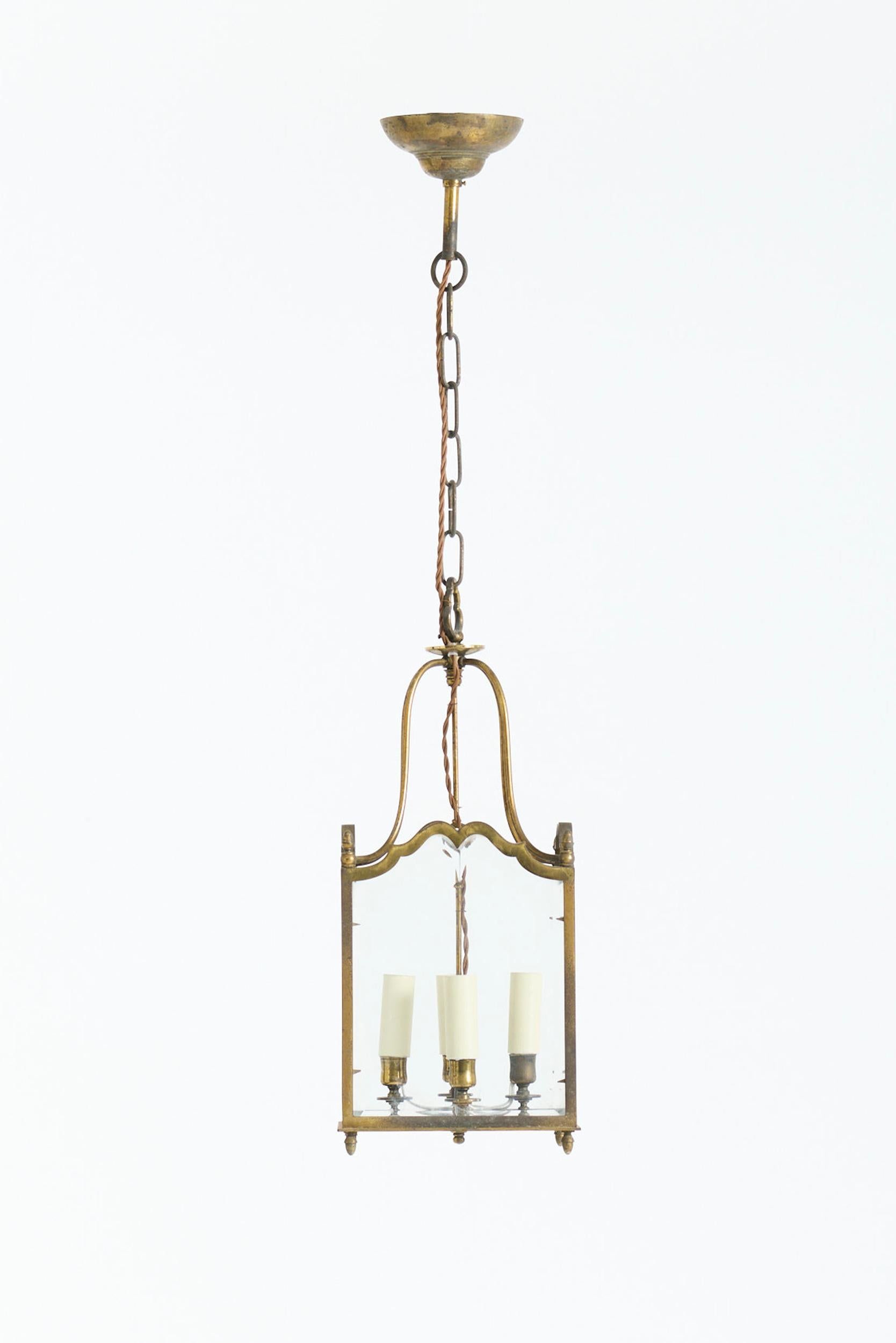 Mid-20th Century Brass and Glass Lantern For Sale
