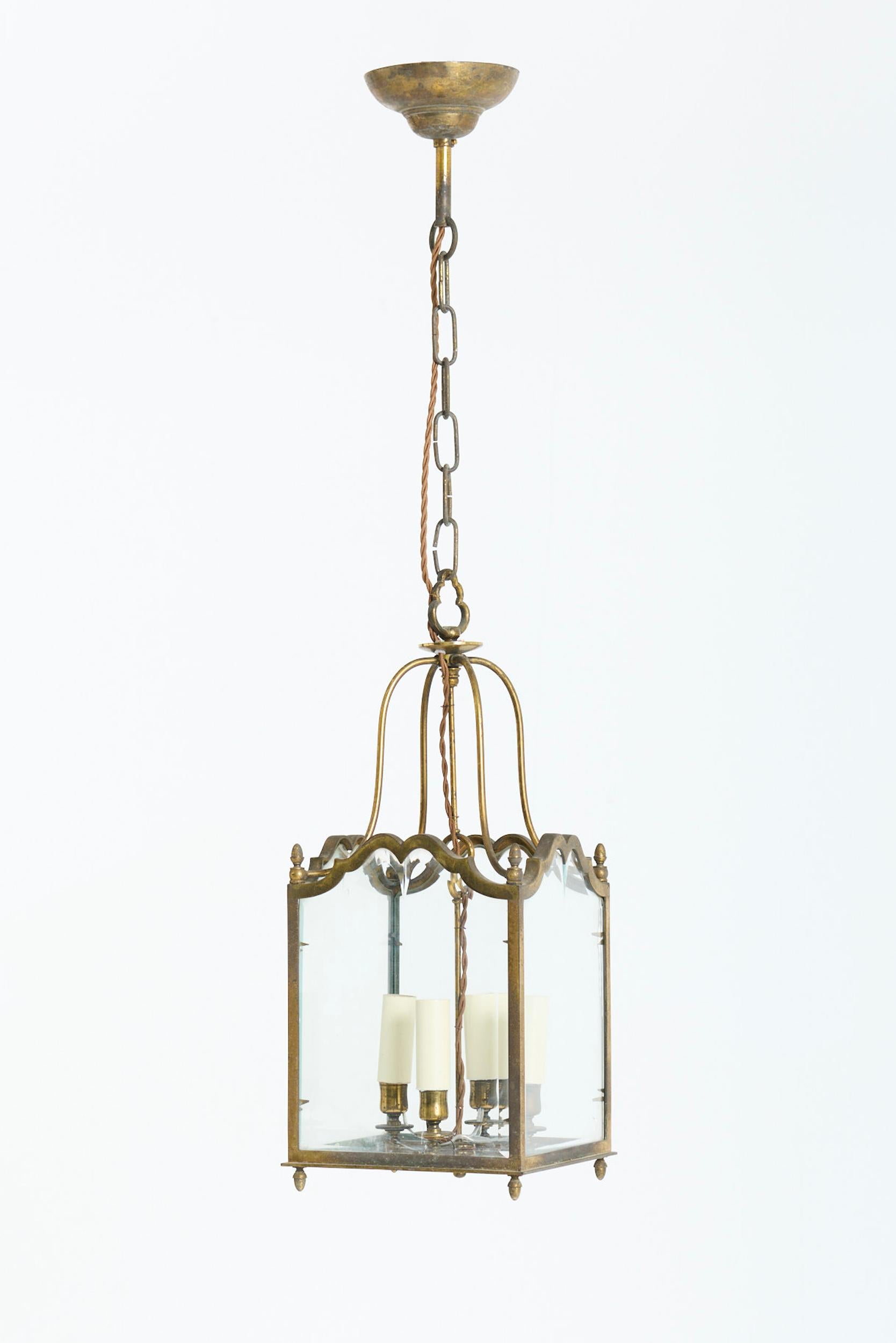 Brass and Glass Lantern For Sale 1
