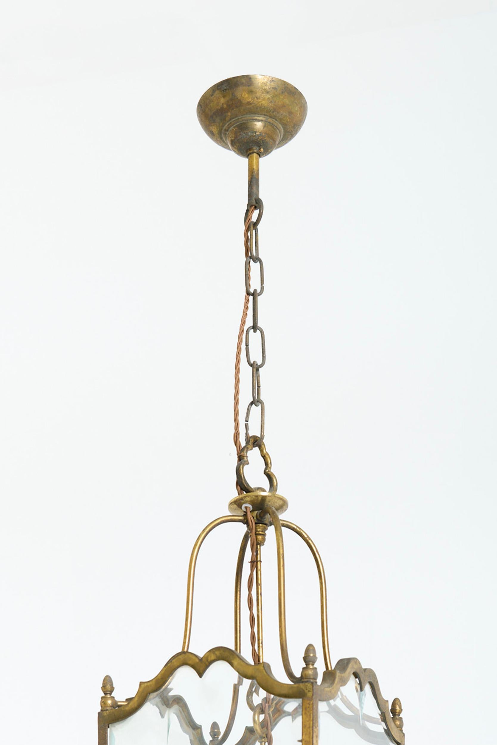 Brass and Glass Lantern For Sale 2