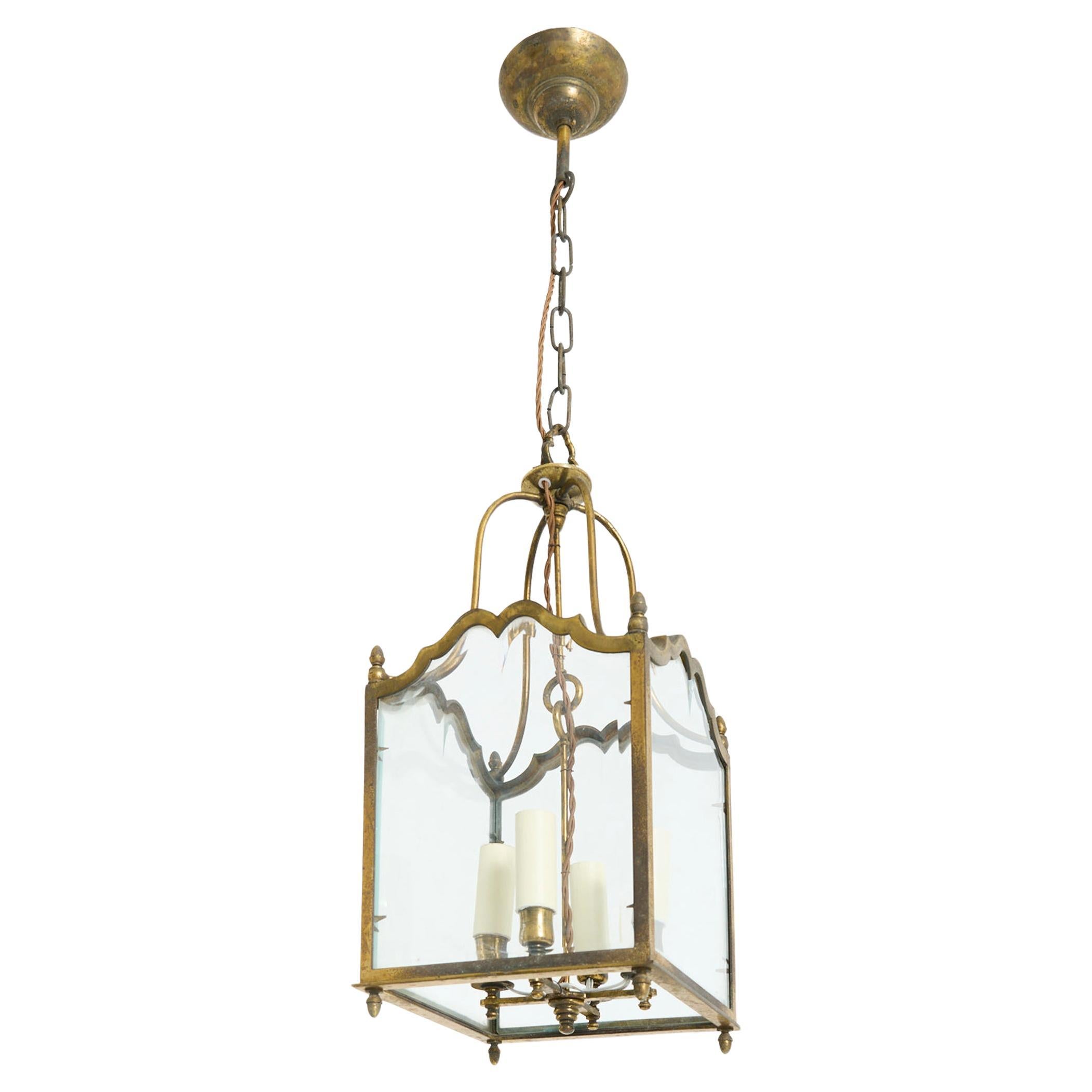 Brass and Glass Lantern For Sale