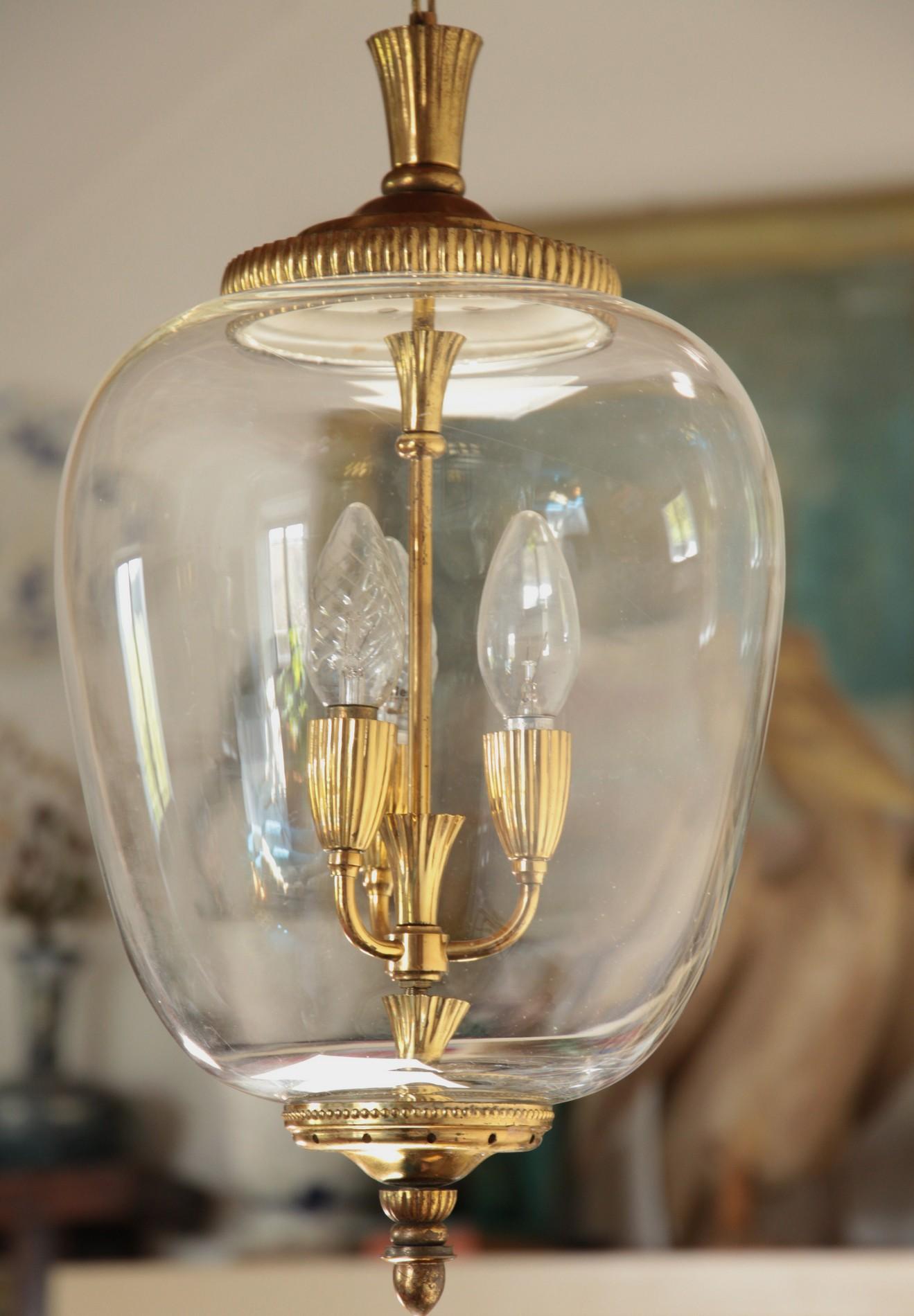 Brass and Glass Lantern, Italian, Three-Light 14