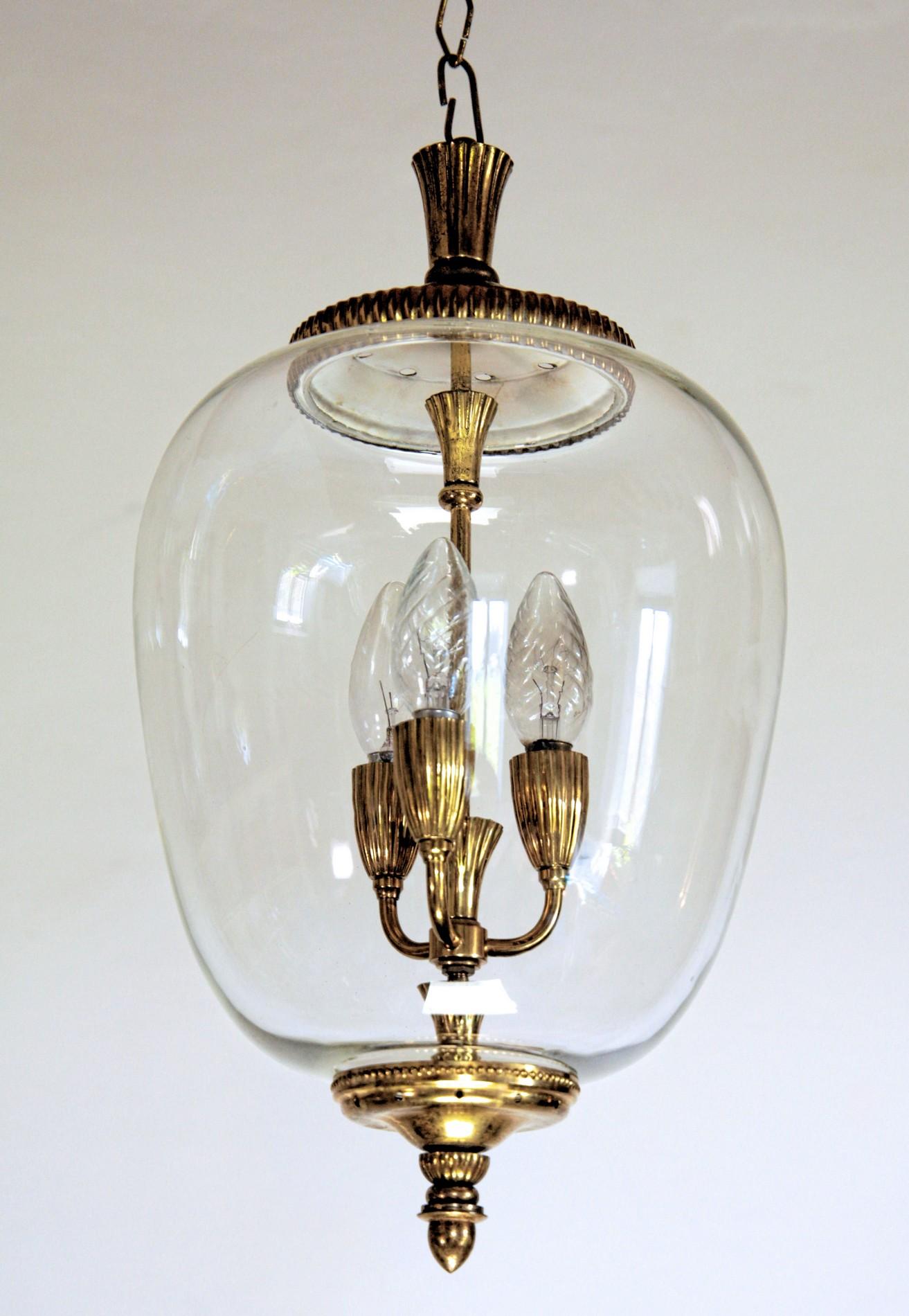 Brass and Glass Lantern, Italian, Three-Light In Good Condition In Tavarnelle val di Pesa, Florence