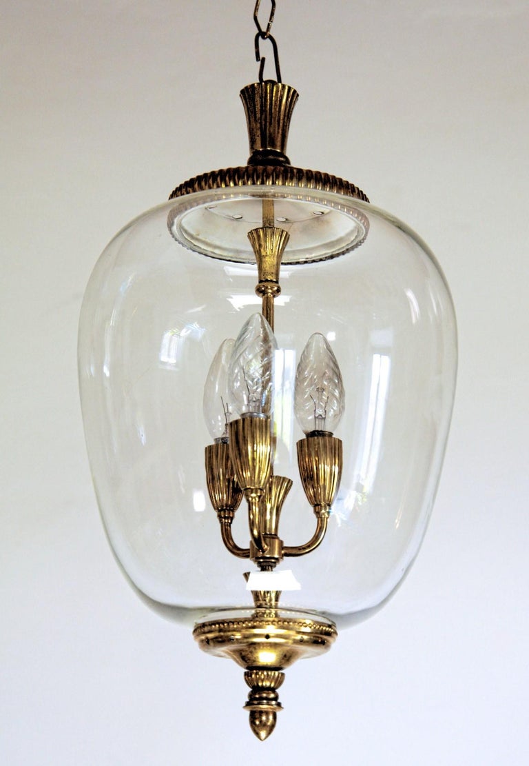 Brass and Glass Lantern, Italian, Three-Light In Good Condition For Sale In Tavarnelle val di Pesa, Florence