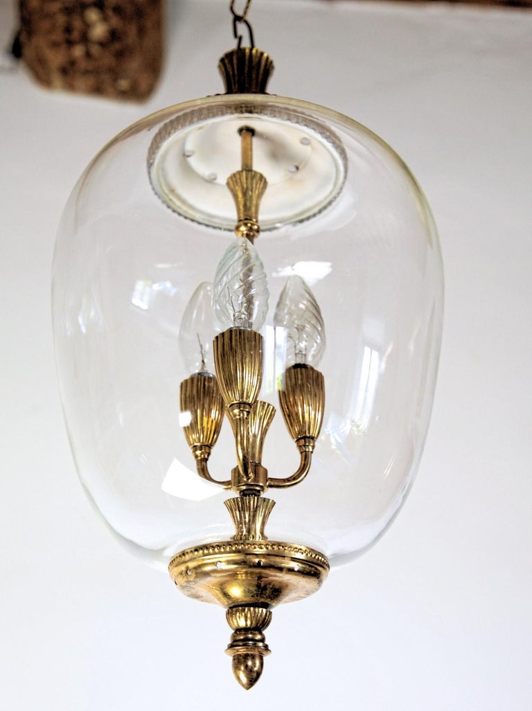 20th Century Brass and Glass Lantern, Italian, Three-Light For Sale