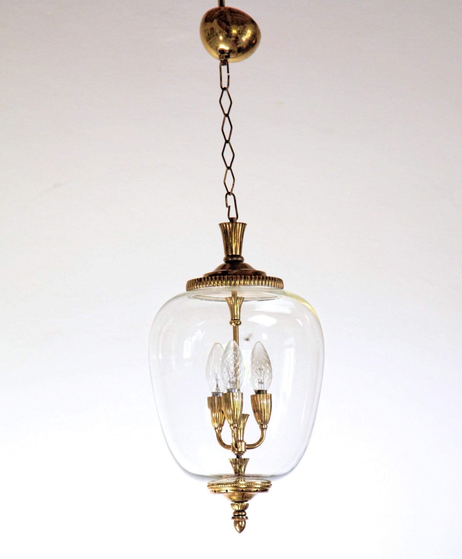 Brass and Glass Lantern, Italian, Three-Light 1