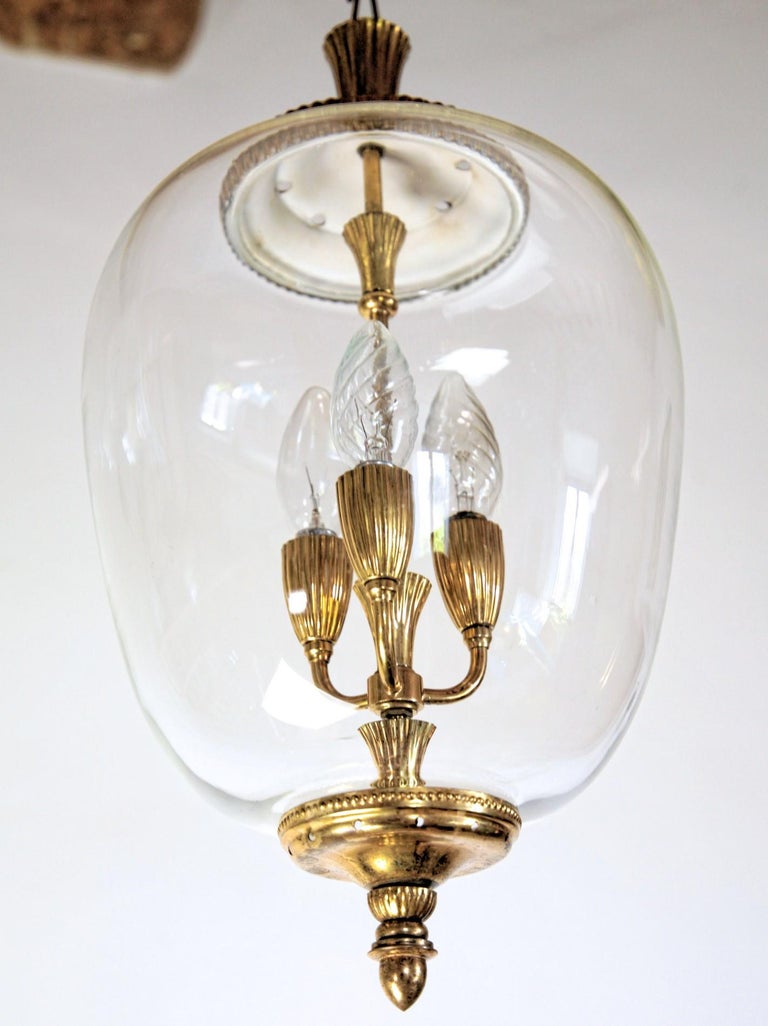 Brass and Glass Lantern, Italian, Three-Light For Sale 3
