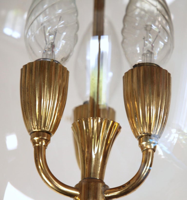 Brass and Glass Lantern, Italian, Three-Light For Sale 4