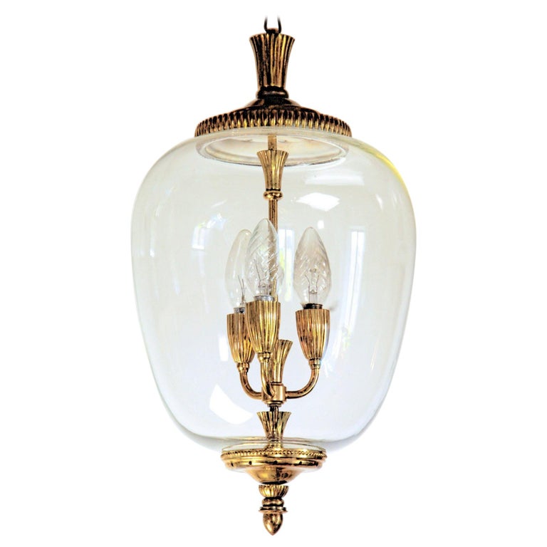 Brass and Glass Lantern, Italian, Three-Light For Sale