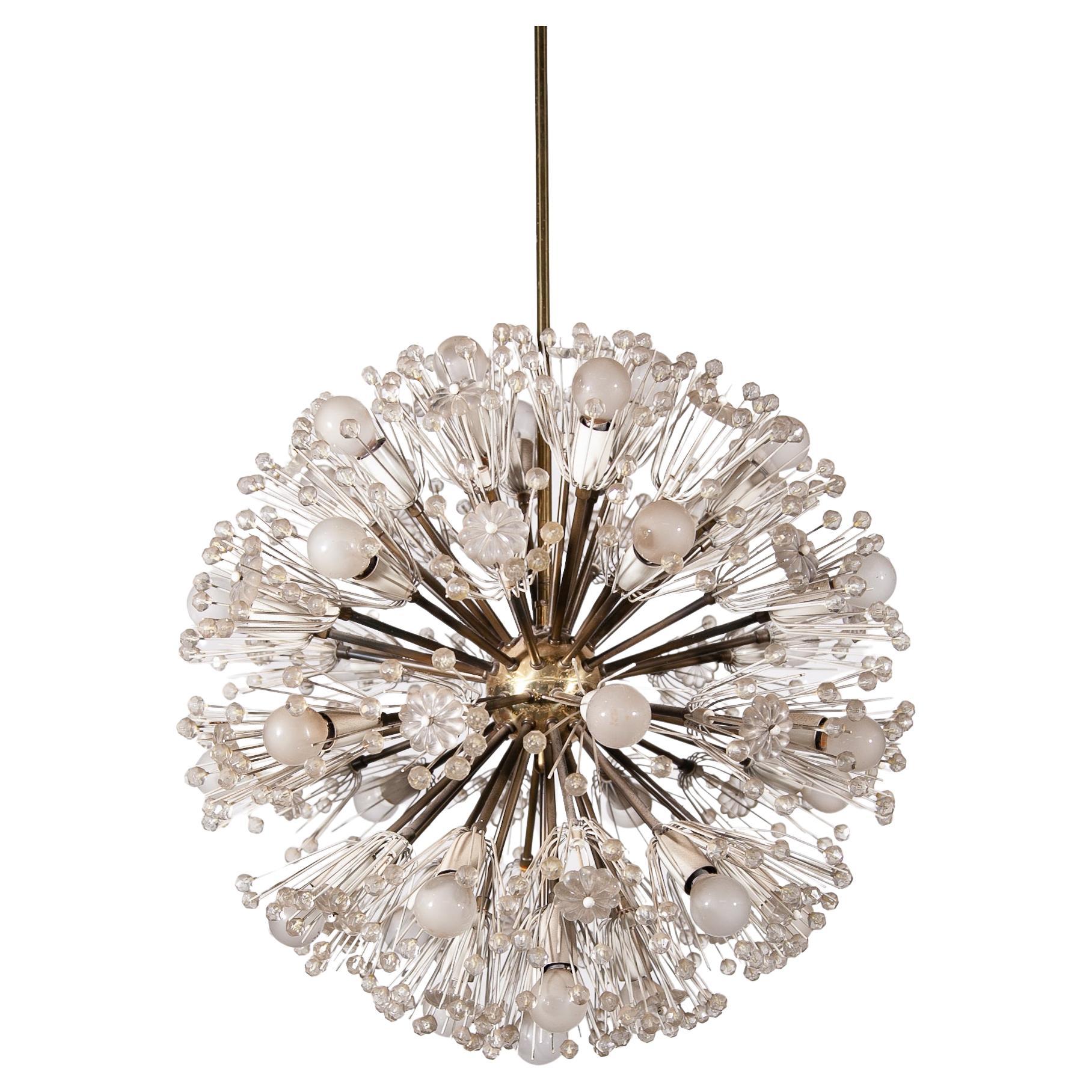 Araña de copos de nieve de latón y cristal de Emil Stejnar para Rupert Nikoll