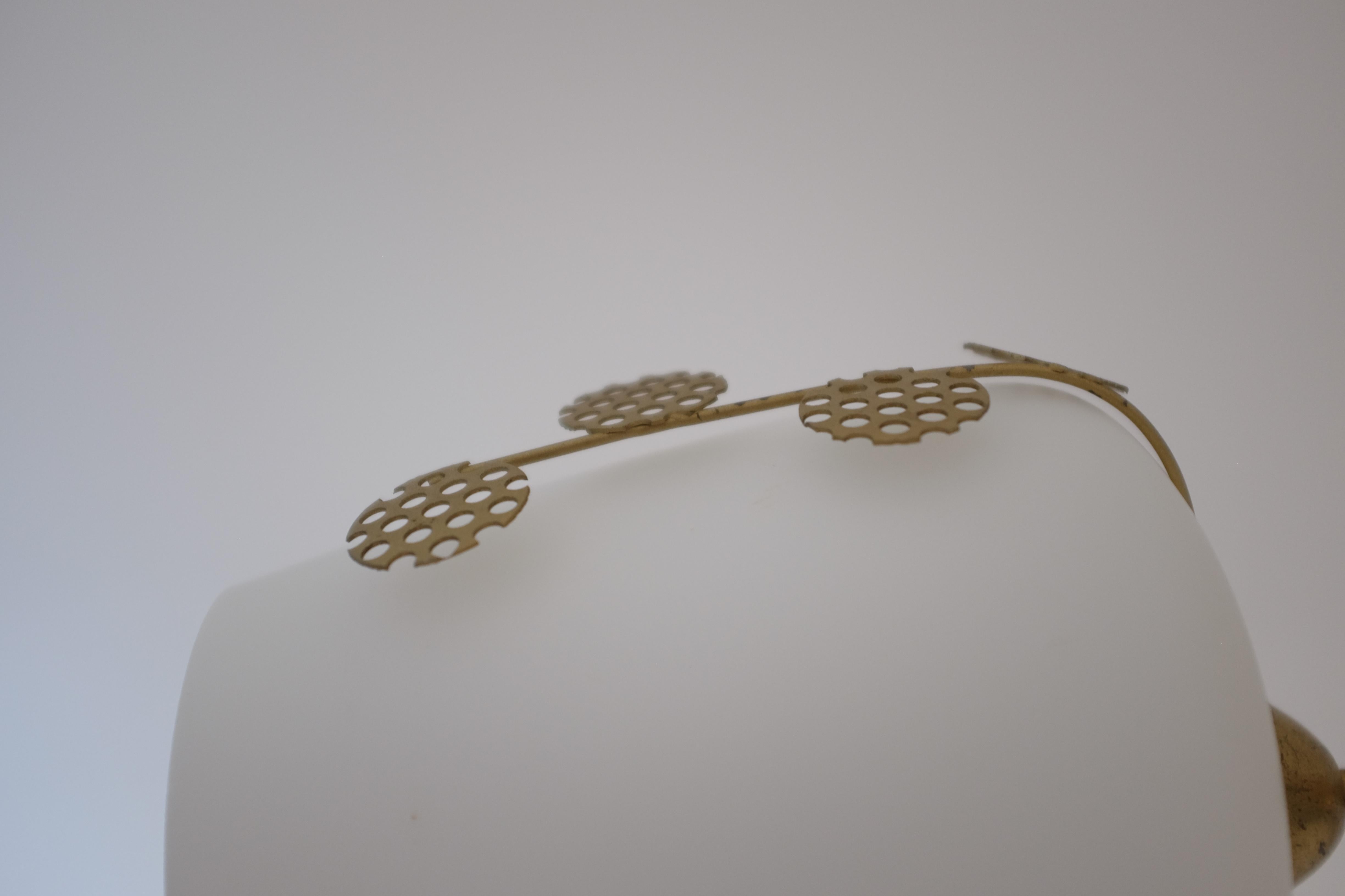 Brass and Glass Leaf decorated Pendant In Good Condition For Sale In New York, NY