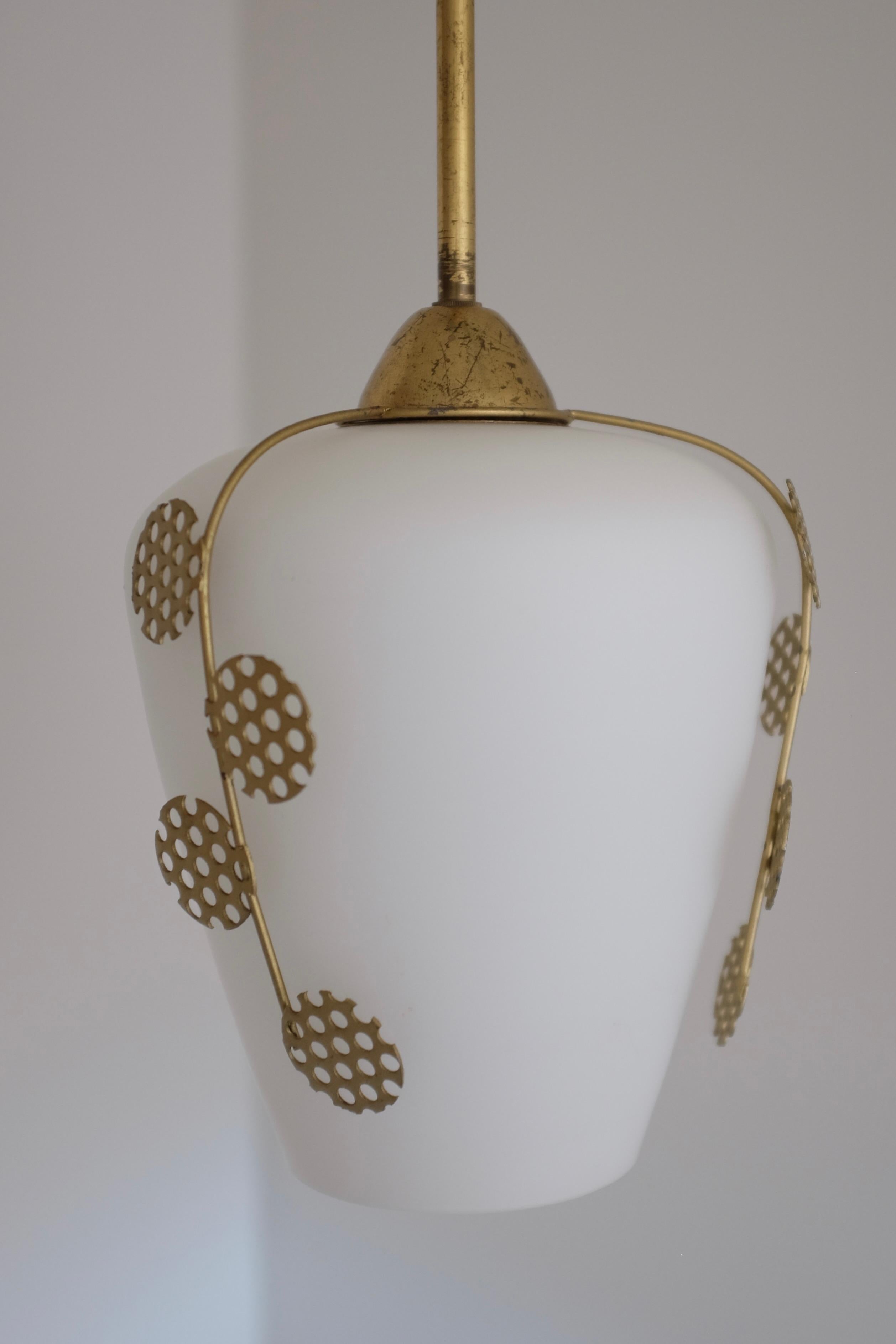Brass and Glass Leaf decorated Pendant For Sale 1