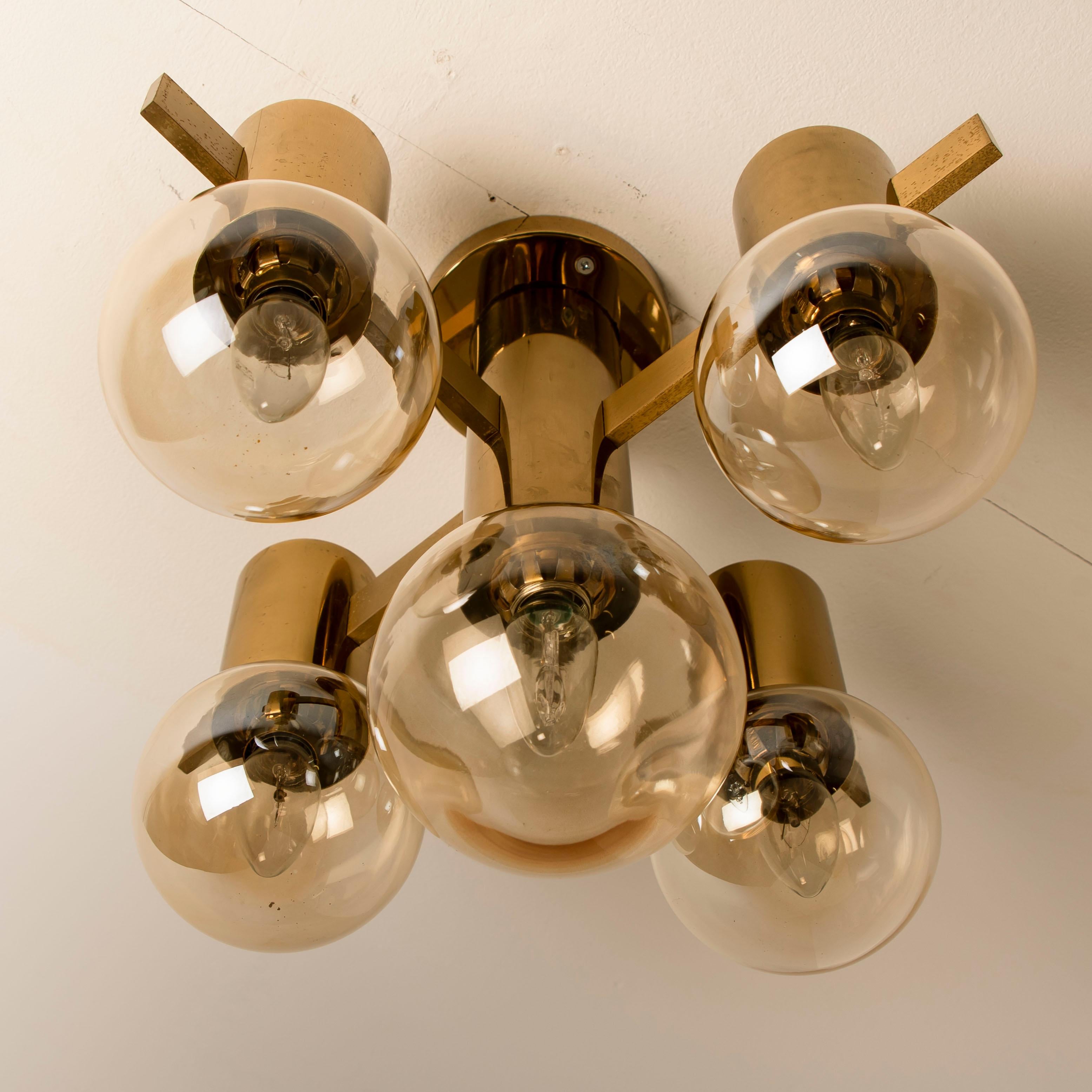 1 of the 3 Brass and Glass Light Fixtures in the Style of Jakobsson, 1960s 3