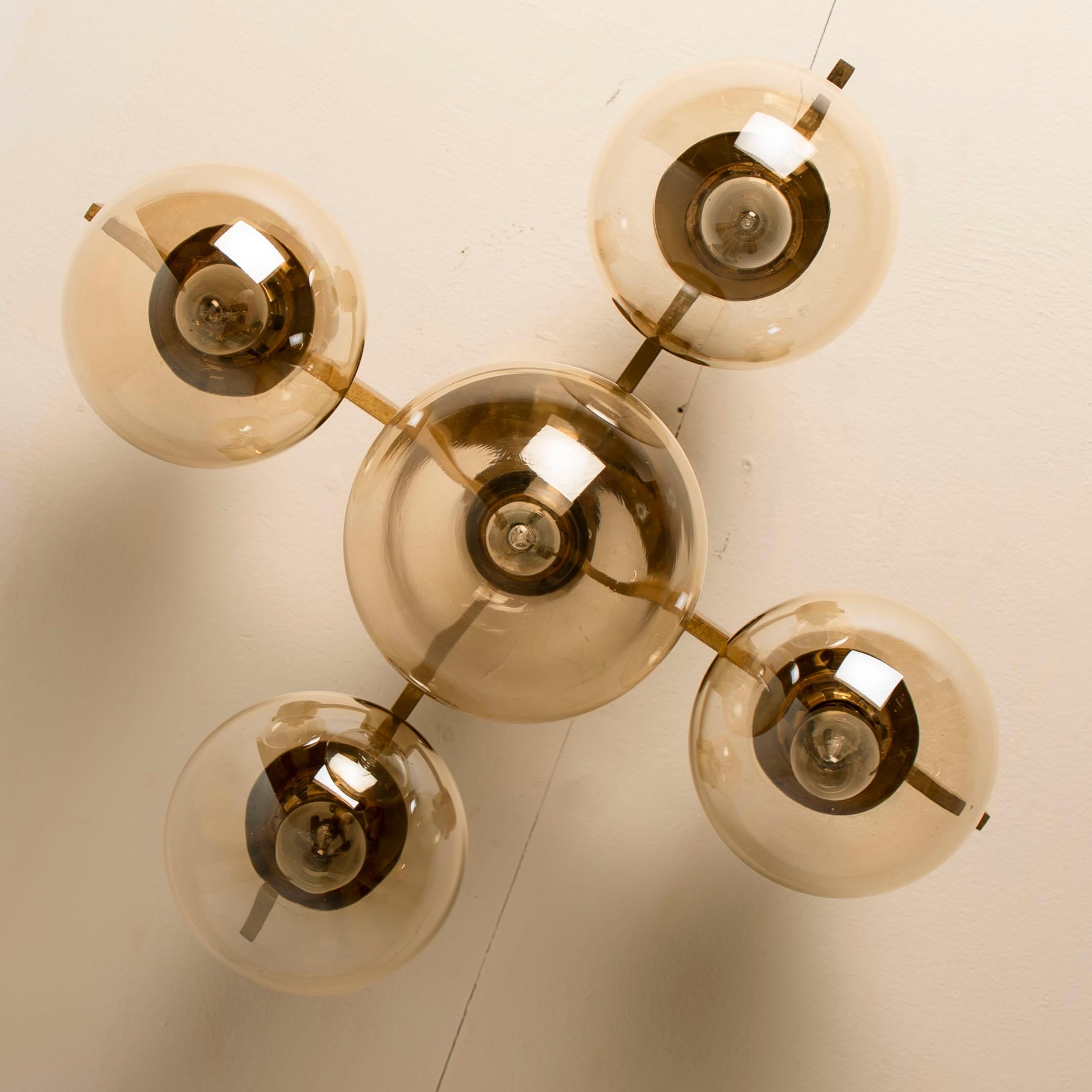 1 of the 3 Brass and Glass Light Fixtures in the Style of Jakobsson, 1960s 4