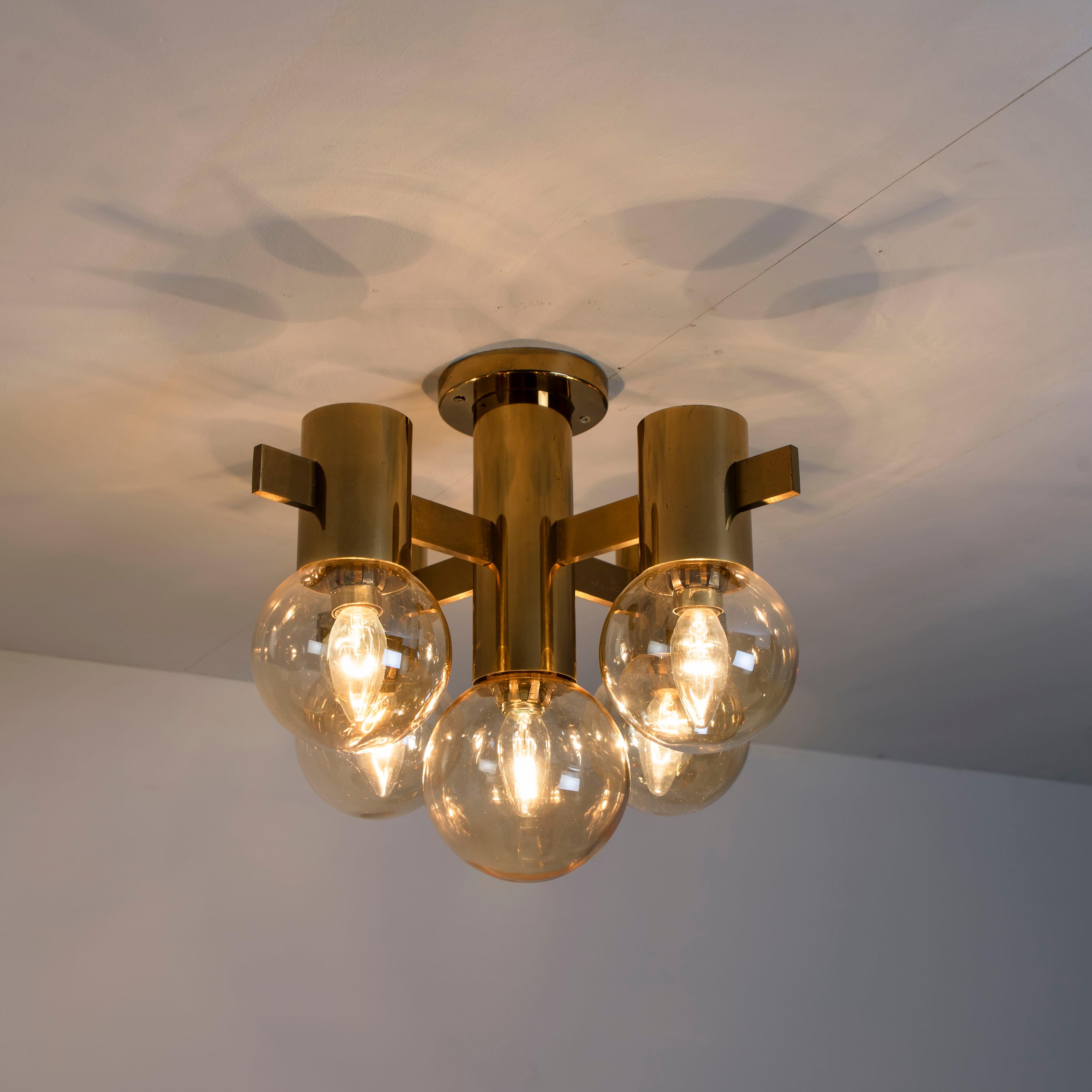 Mid-Century Modern 1 of the 3 Brass and Glass Light Fixtures in the Style of Jakobsson, 1960s