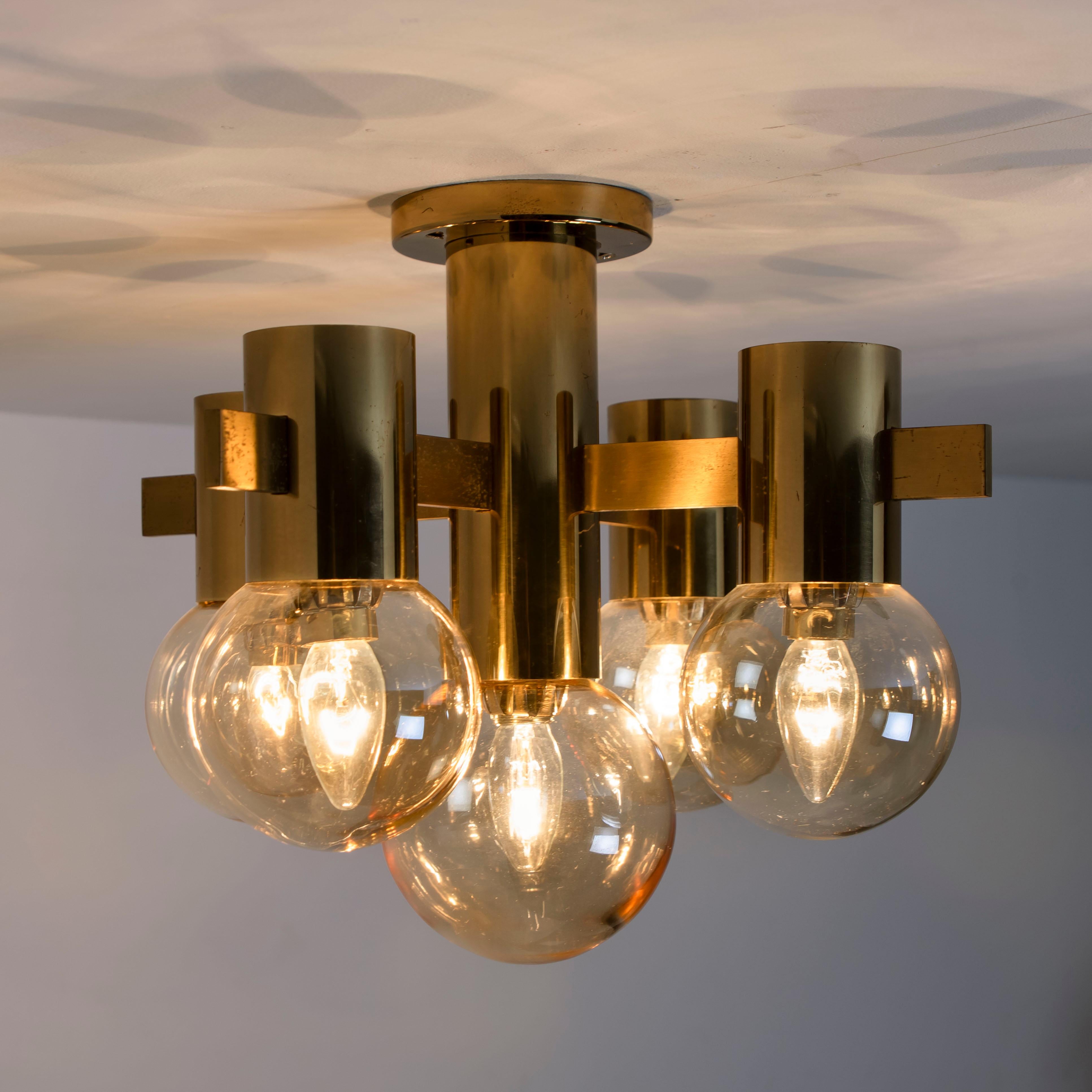 German 1 of the 3 Brass and Glass Light Fixtures in the Style of Jakobsson, 1960s