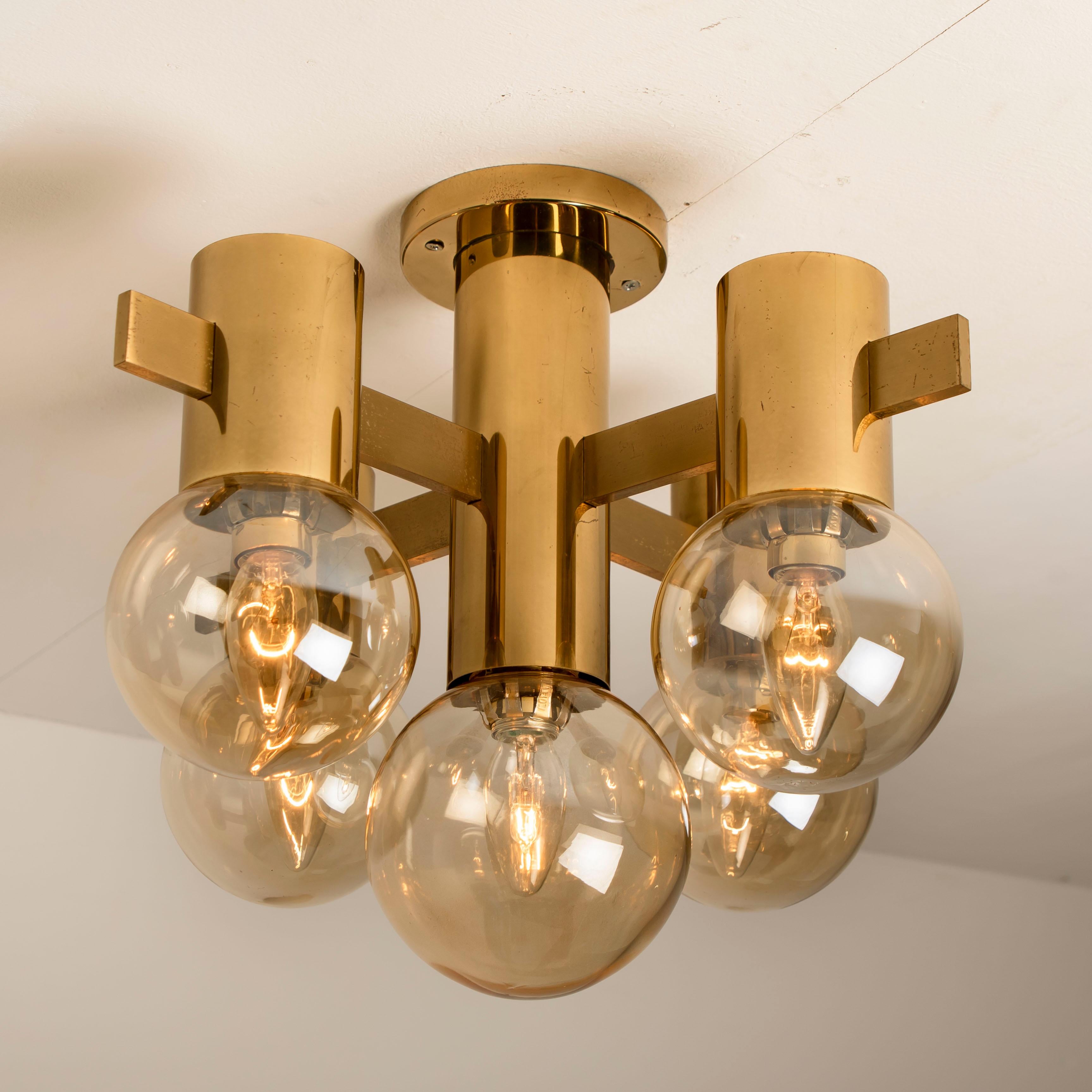 1 of the 3 Brass and Glass Light Fixtures in the Style of Jakobsson, 1960s In Good Condition In Rijssen, NL