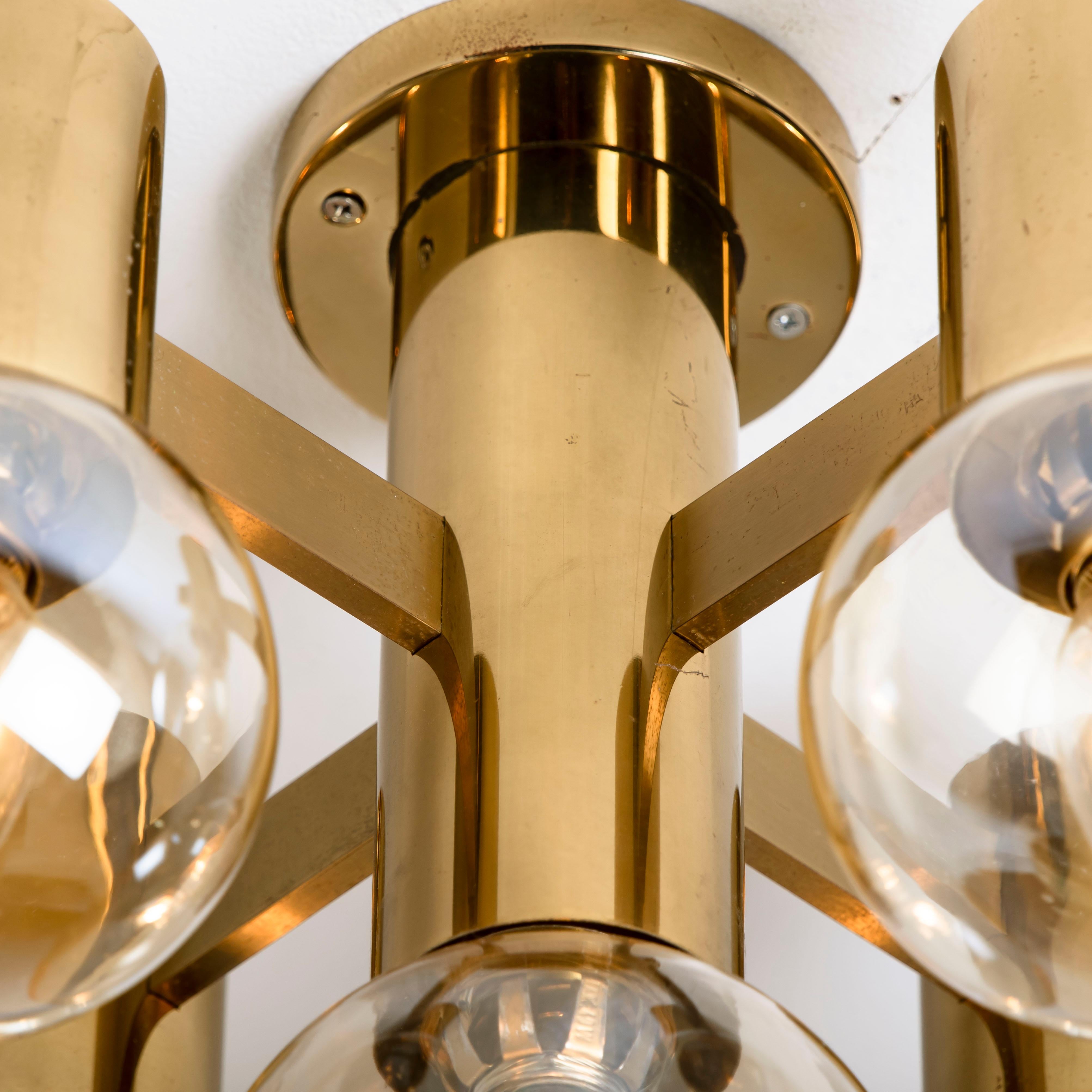 Mid-20th Century 1 of the 3 Brass and Glass Light Fixtures in the Style of Jakobsson, 1960s