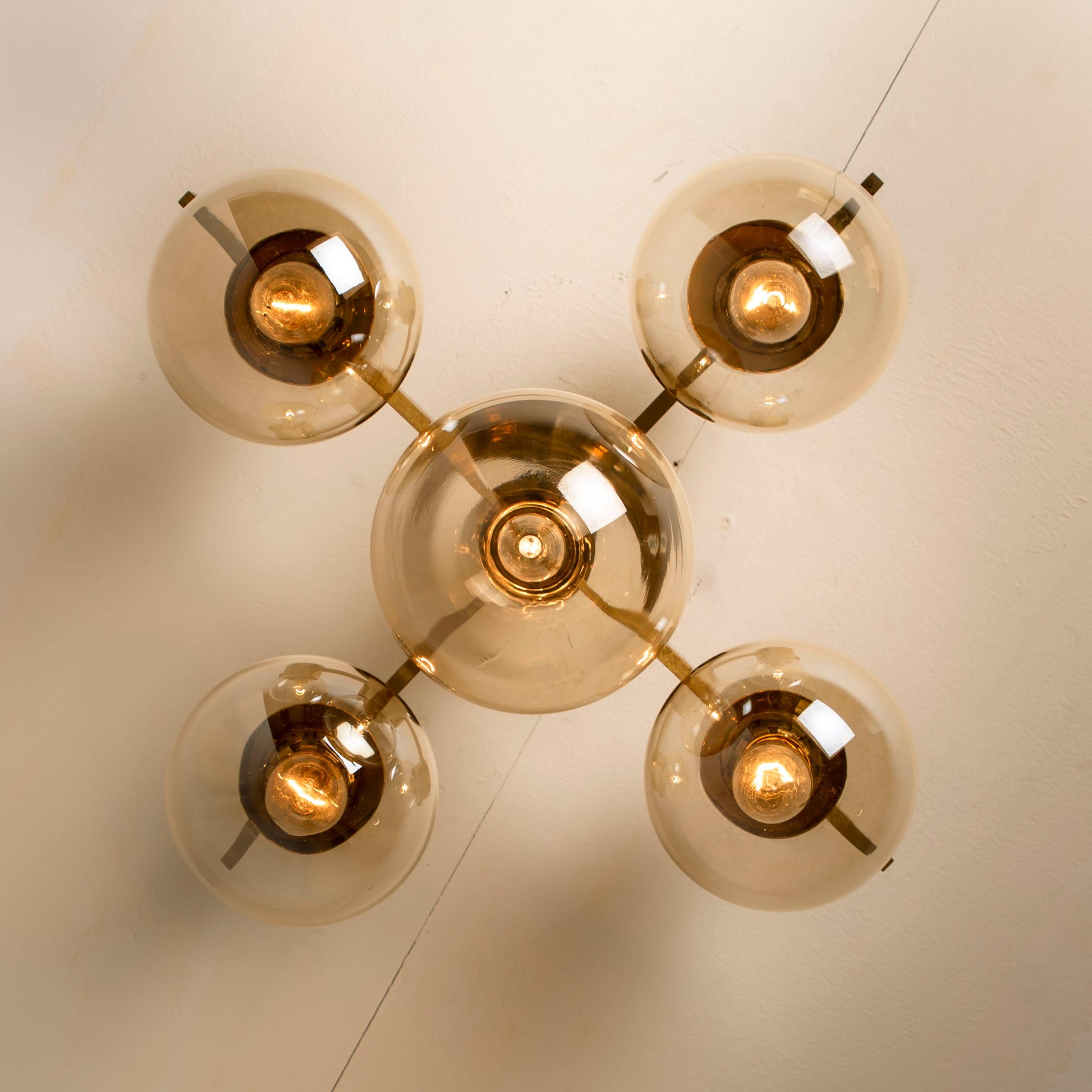 1 of the 3 Brass and Glass Light Fixtures in the Style of Jakobsson, 1960s 1