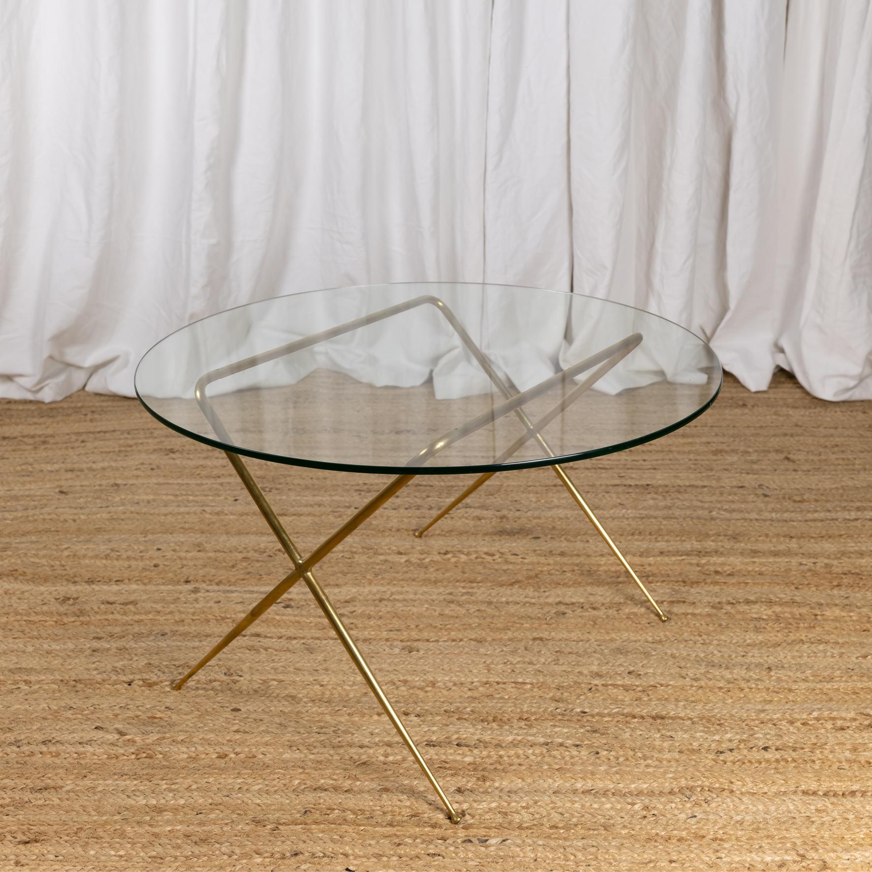 Italian Brass and Glass Low Table by Angelo Lelii For Sale