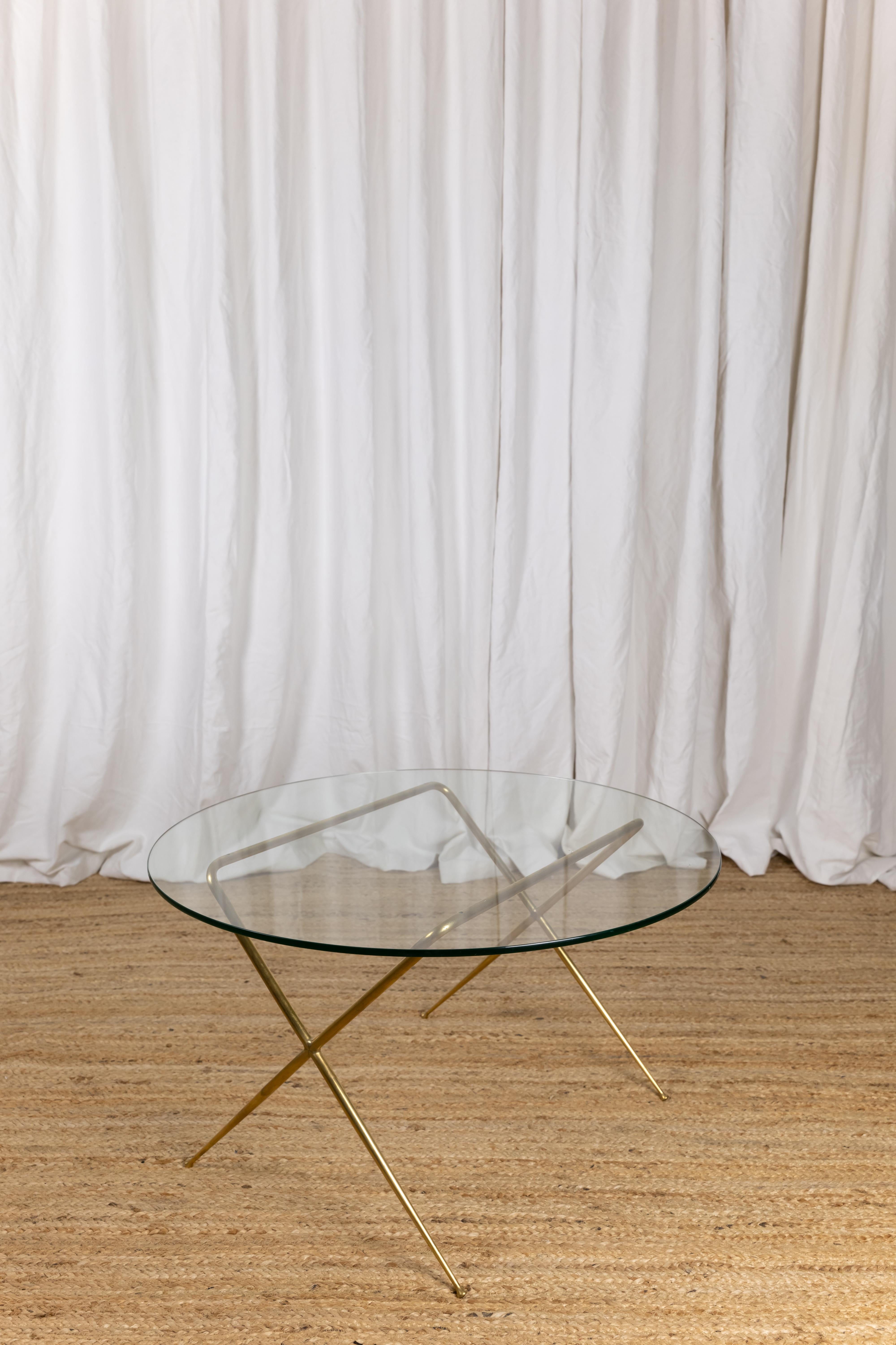 Brass and Glass Low Table by Angelo Lelii For Sale 1