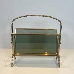 Brass and Glass Magazine Rack Attributed to Maison Baguès, 1970s
