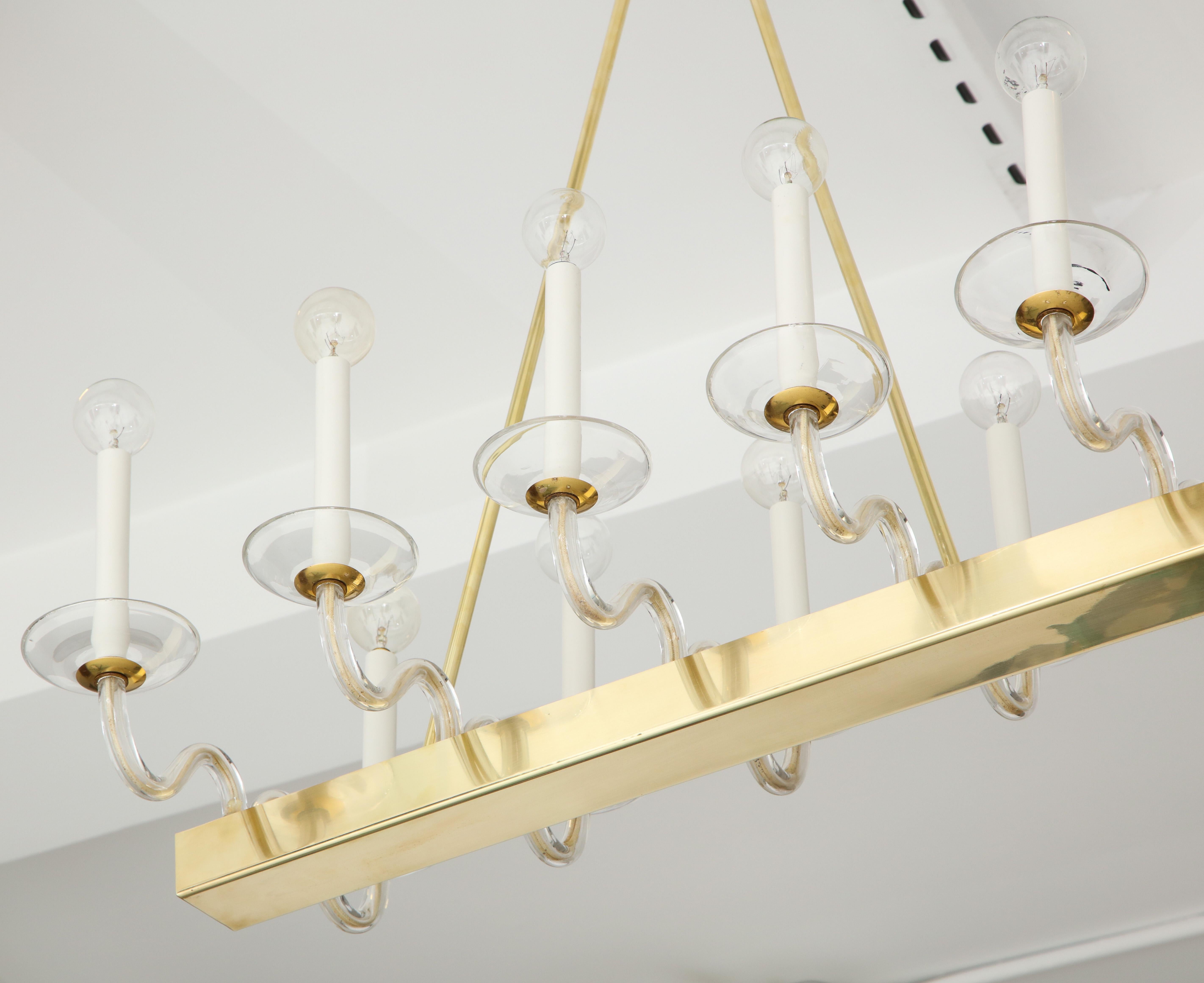 German Brass and Glass Midcentury Chandelier For Sale