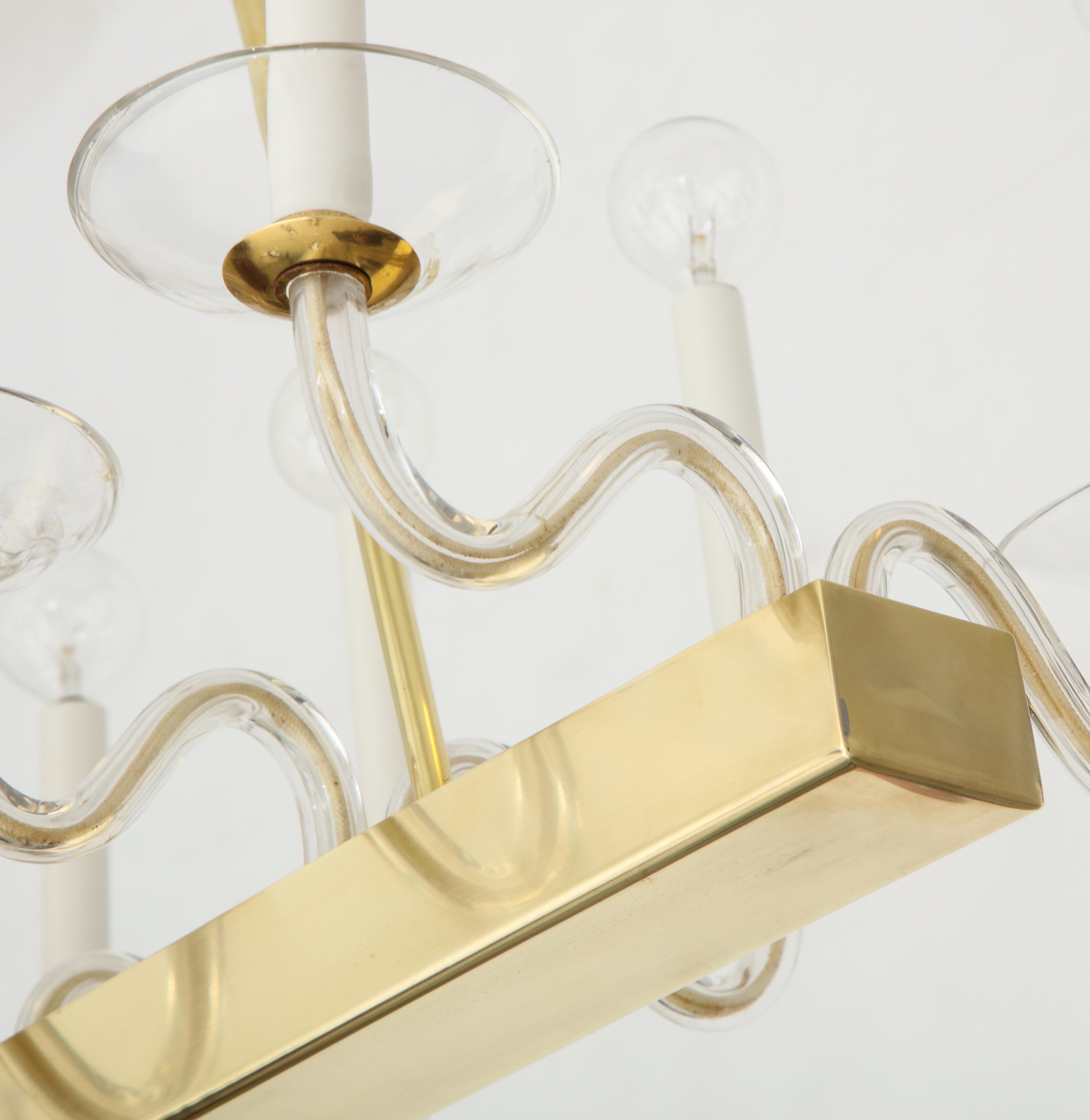 Mid-20th Century Brass and Glass Midcentury Chandelier For Sale