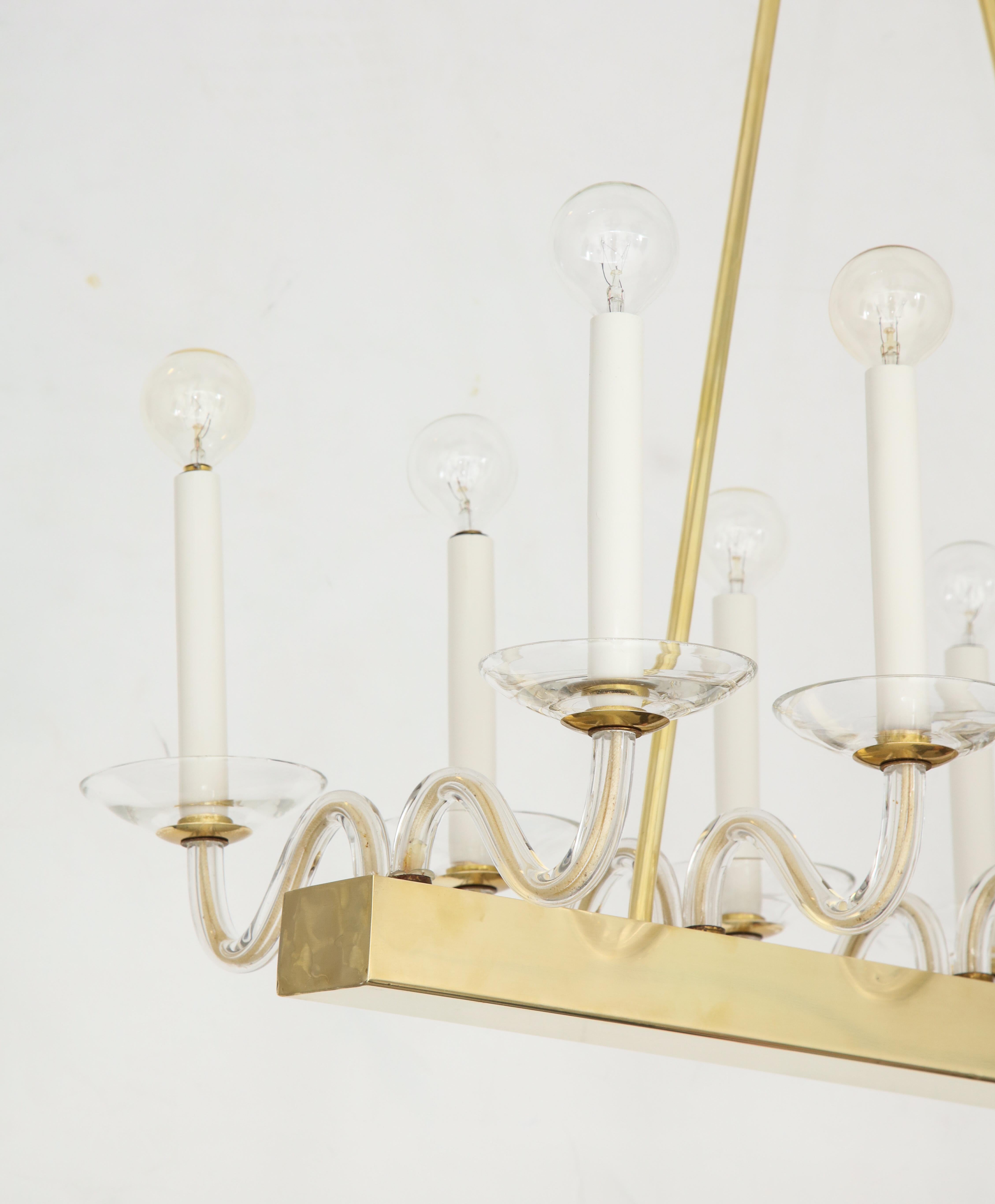 Brass and Glass Midcentury Chandelier For Sale 1