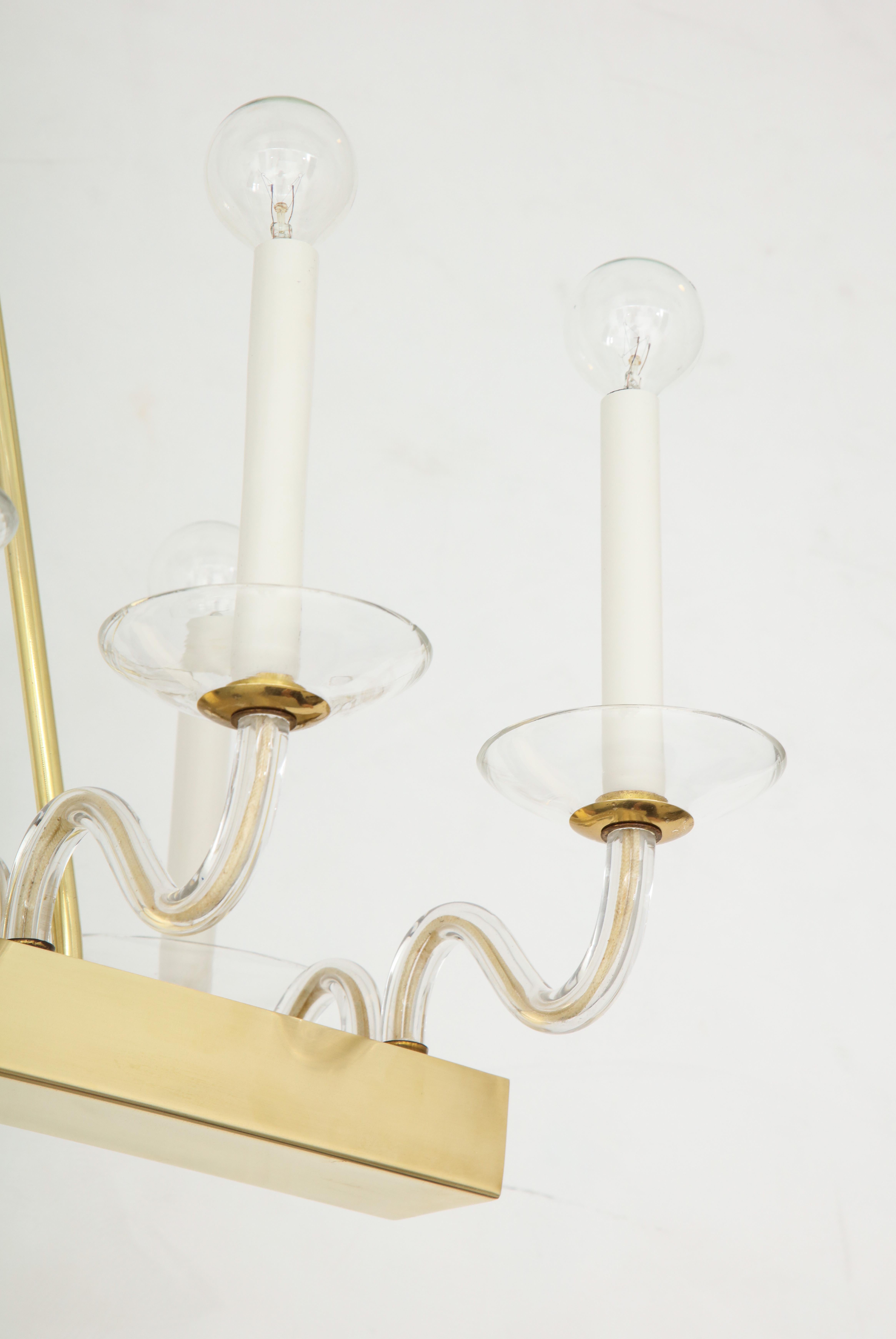 Brass and Glass Midcentury Chandelier For Sale 2