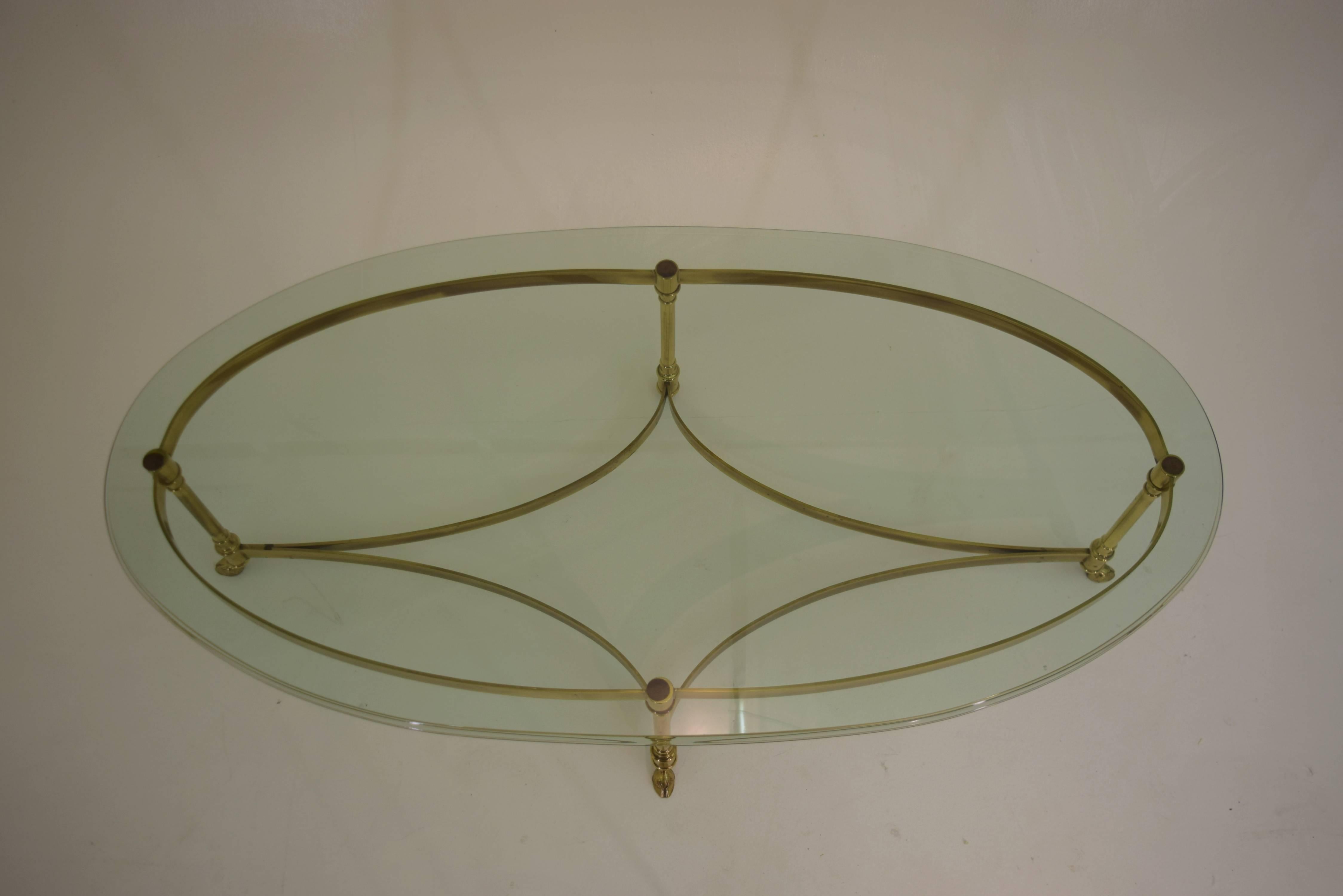 Brass and Glass Midcentury Labarge Hoof Cocktail Table Regency Modern In Good Condition In South Charleston, WV