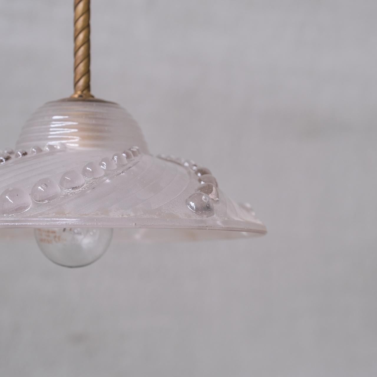 Late 20th Century Brass and Glass Mid-Century Pendant Lights (5 Available) For Sale