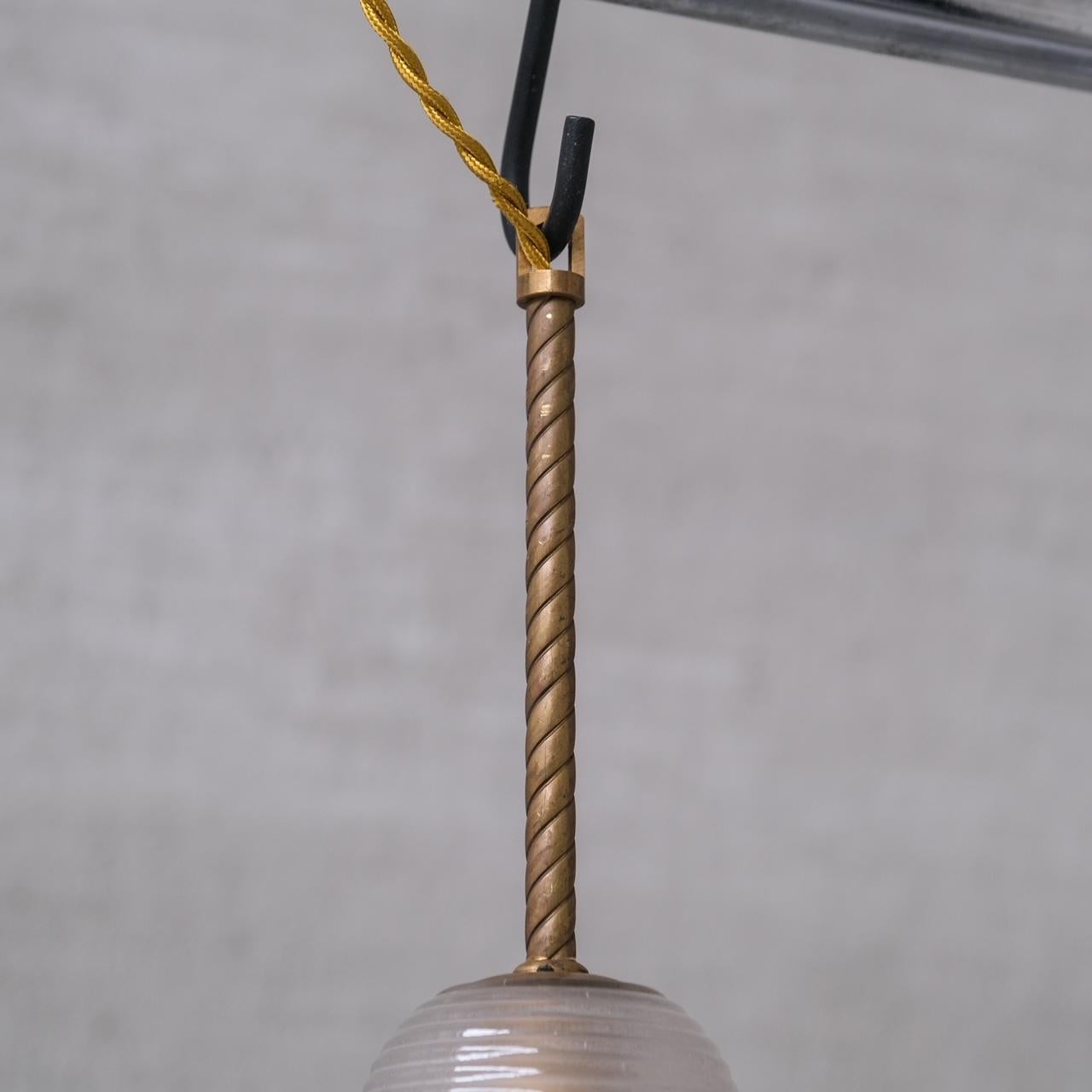 Brass and Glass Mid-Century Pendant Lights (5 Available) For Sale 1