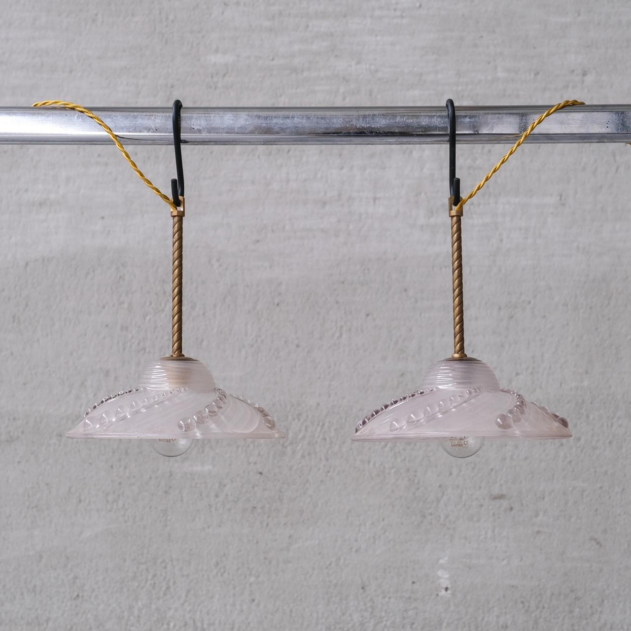 Brass and Glass Mid-Century Pendant Lights (5 Available) For Sale 3