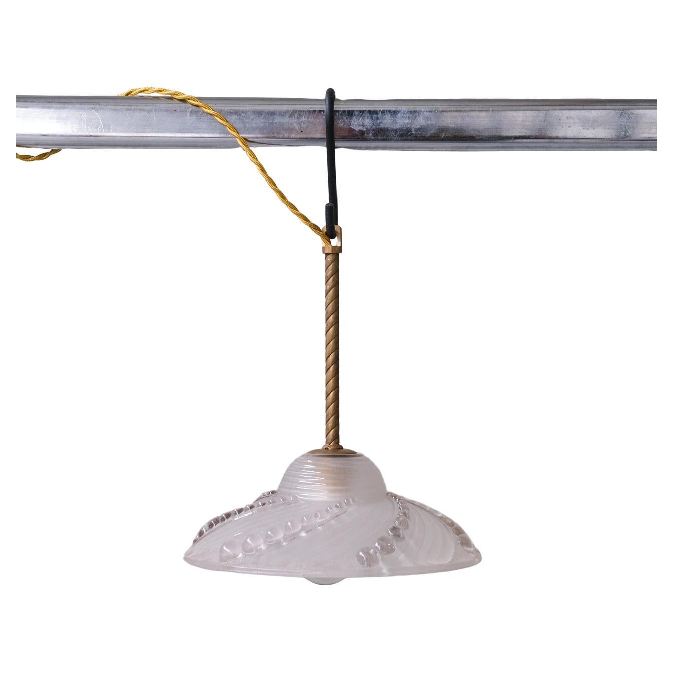 Brass and Glass Mid-Century Pendant Lights (5 Available) For Sale