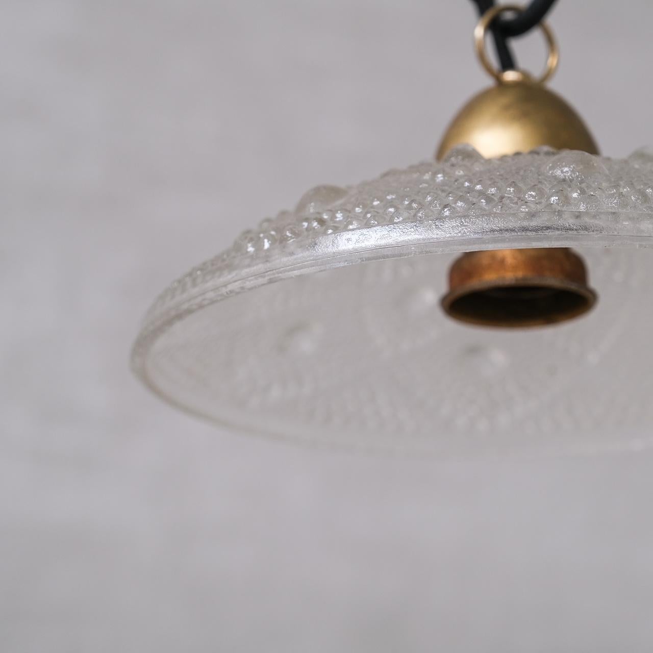 Brass and Glass Mid-Century Pendant Lights (7 Available) For Sale 1